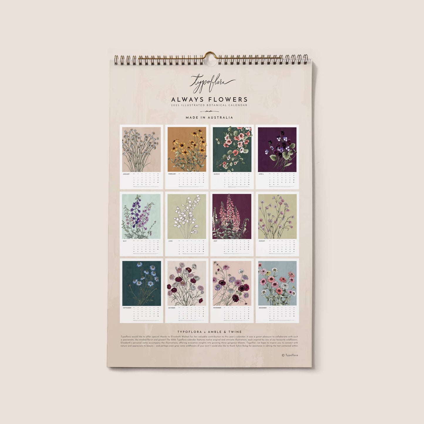 2025 Always Flowers Botanical Wall Calendar