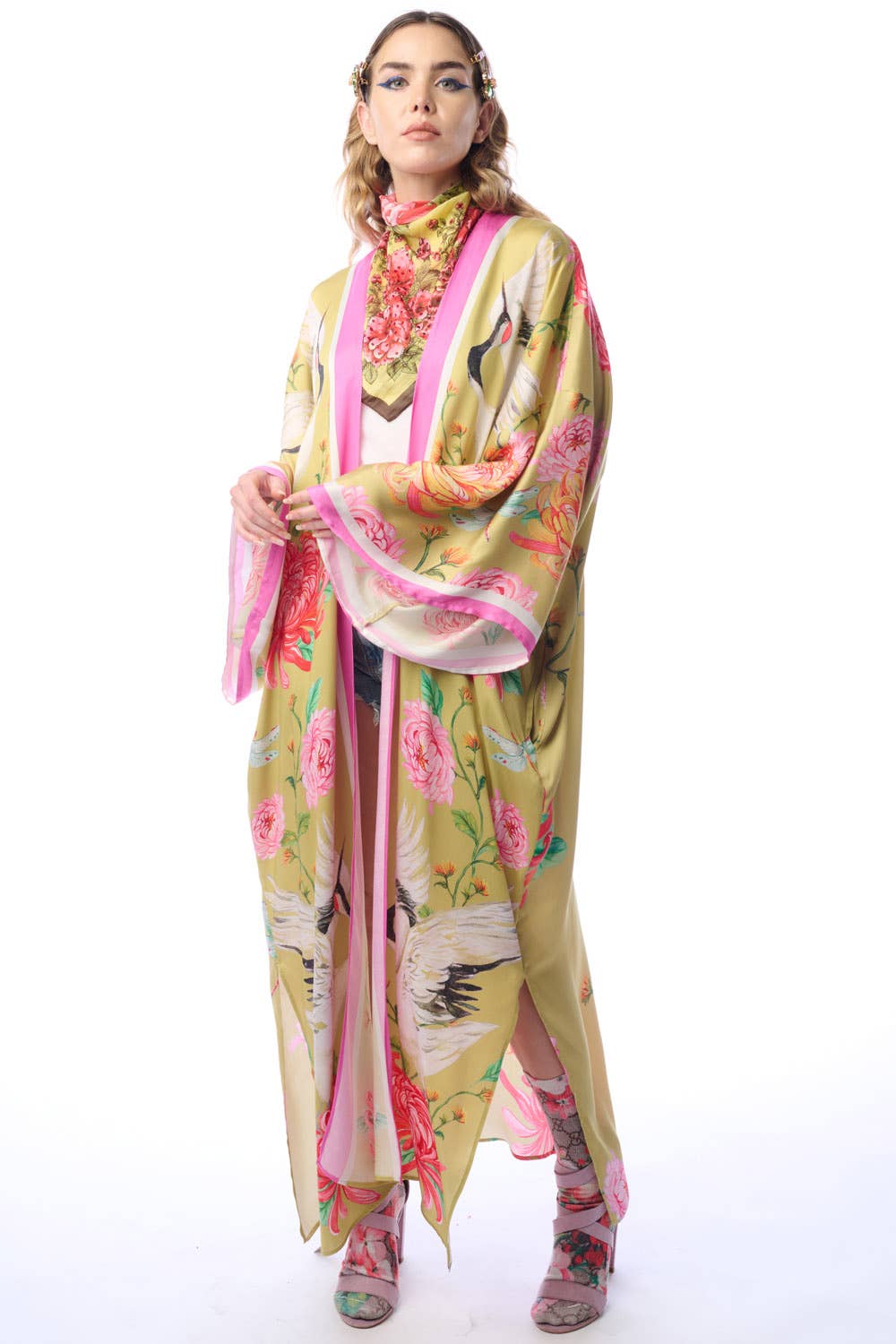 The Legend Of The Crane Maxi Kimono: Mustard / One Size