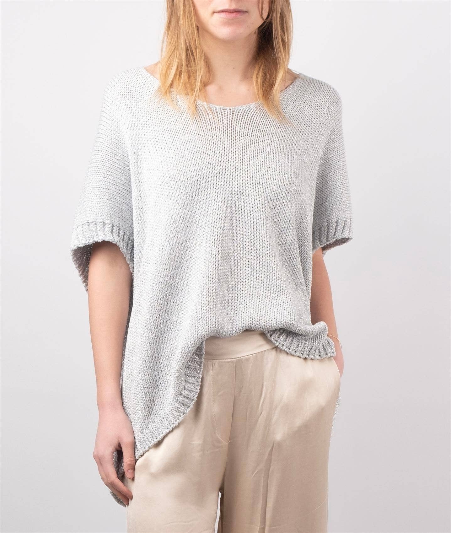 Shiny Metallic knit top in Ice Blue, Made in Italy- Size M to L