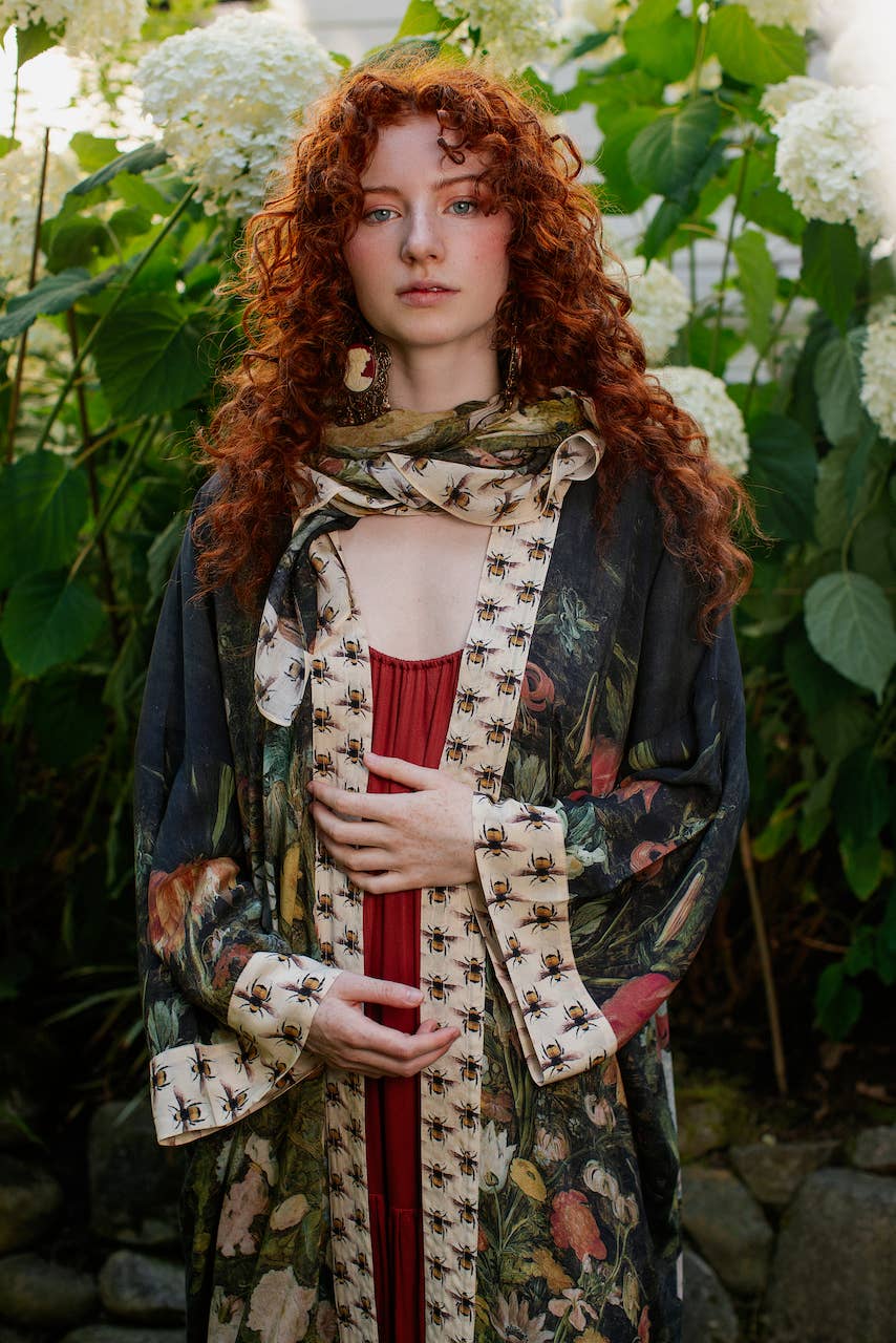 I Dream In Flowers Bohemian Scarf with Bees