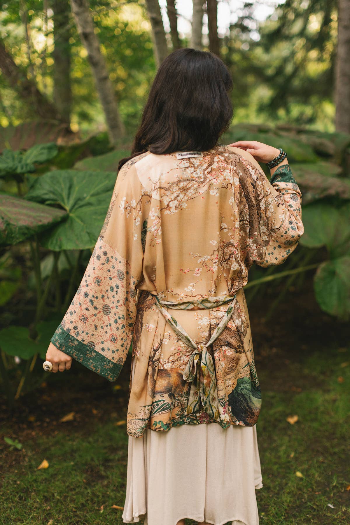 Fable Matinée Duster Kimono w/Blossoms, mid-length