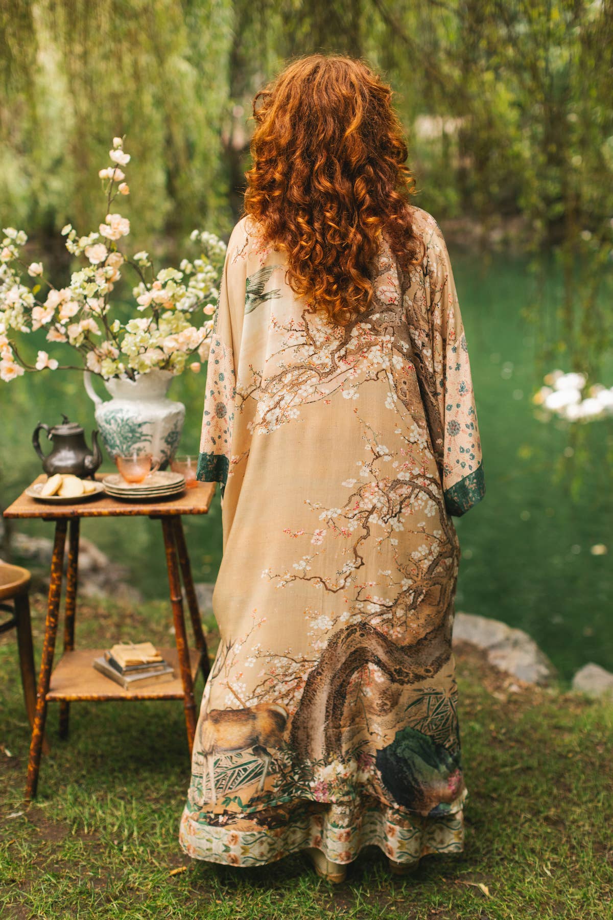 Fable Opera Duster Kimono Robe w/ Deer Moon & Blossom