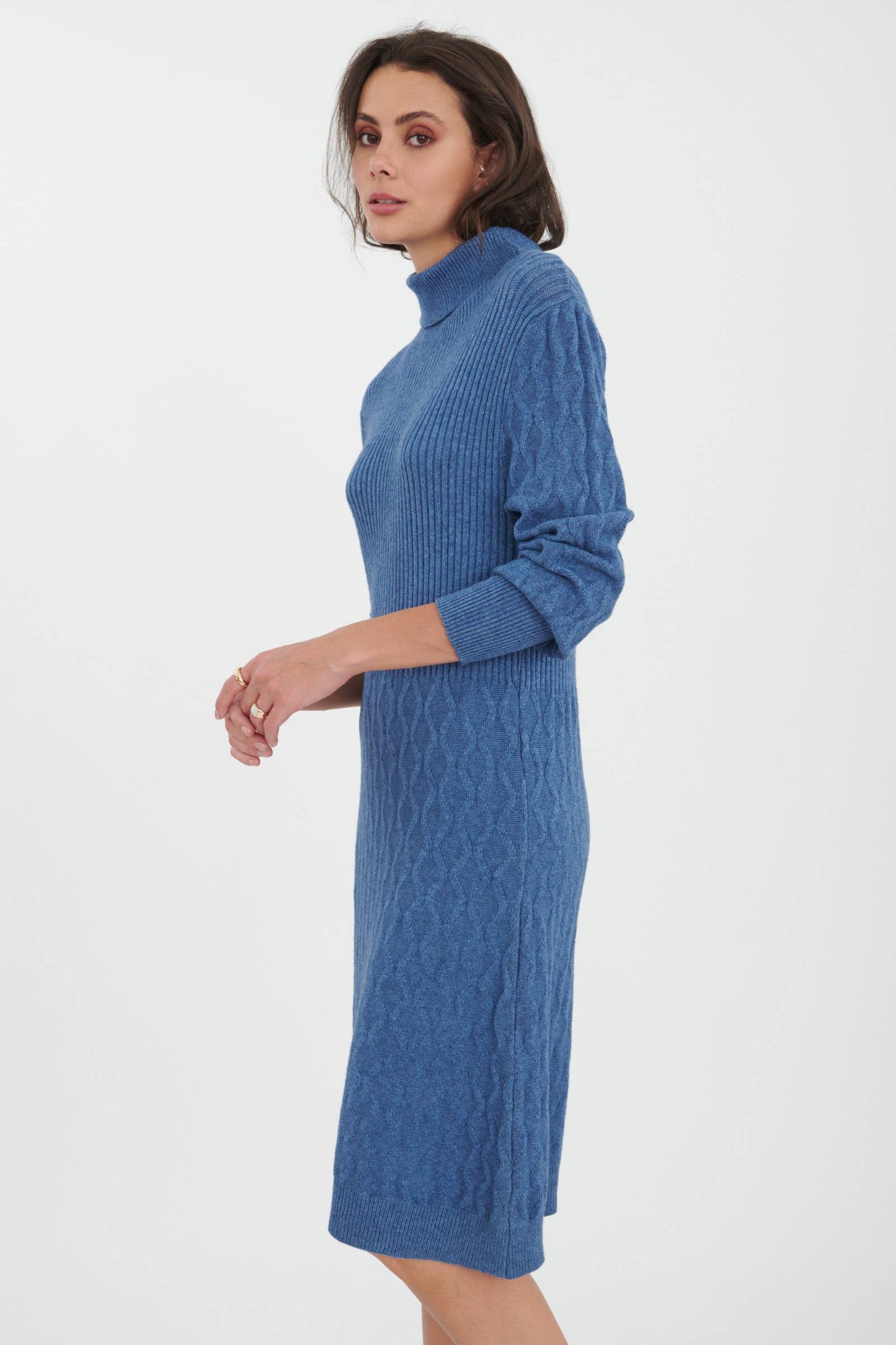 Italian Ribbed high neck sweater dress in Navy / Size 12 to 14