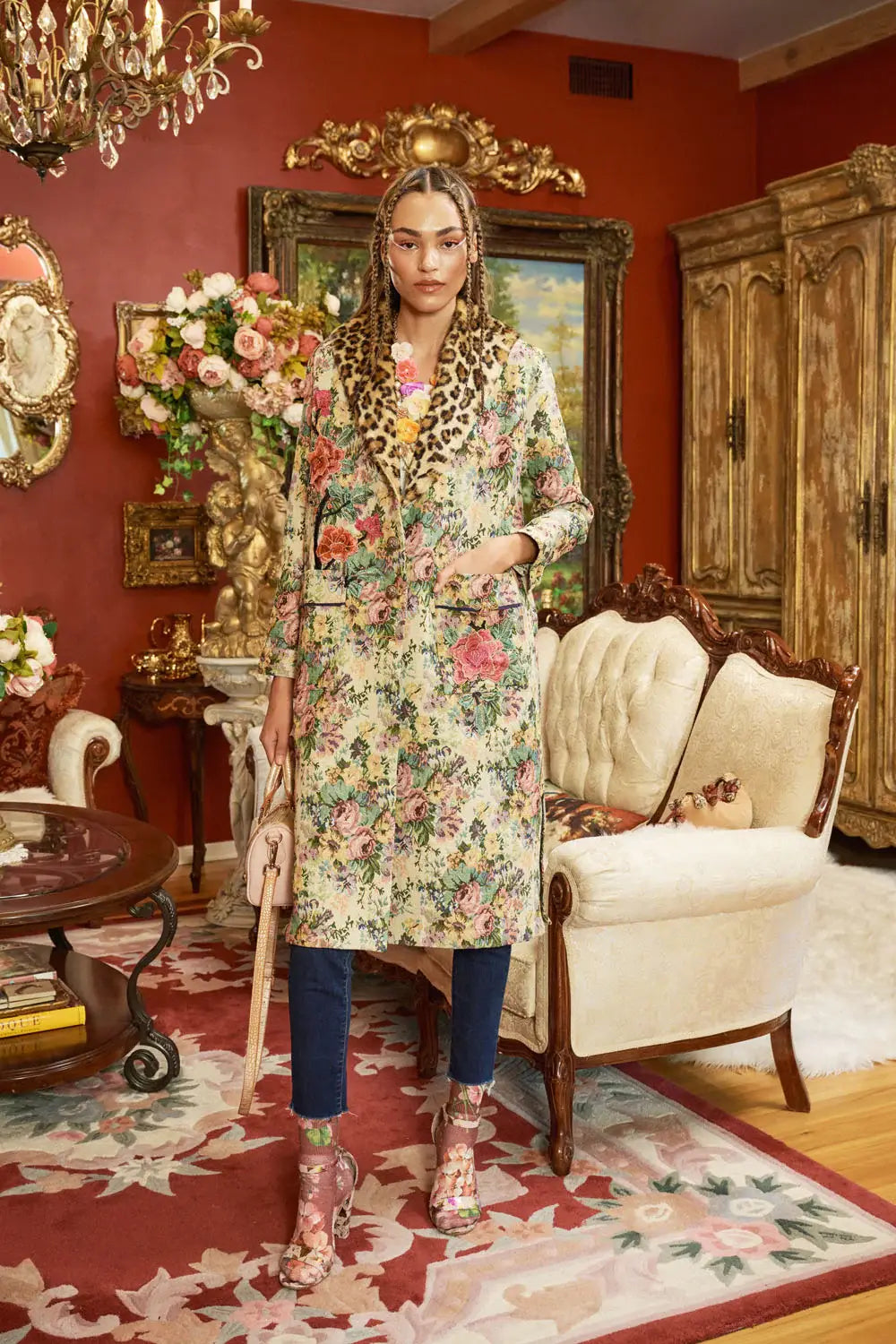 Remember the Time Jacquard Coat: Olive Floral / Size Medium