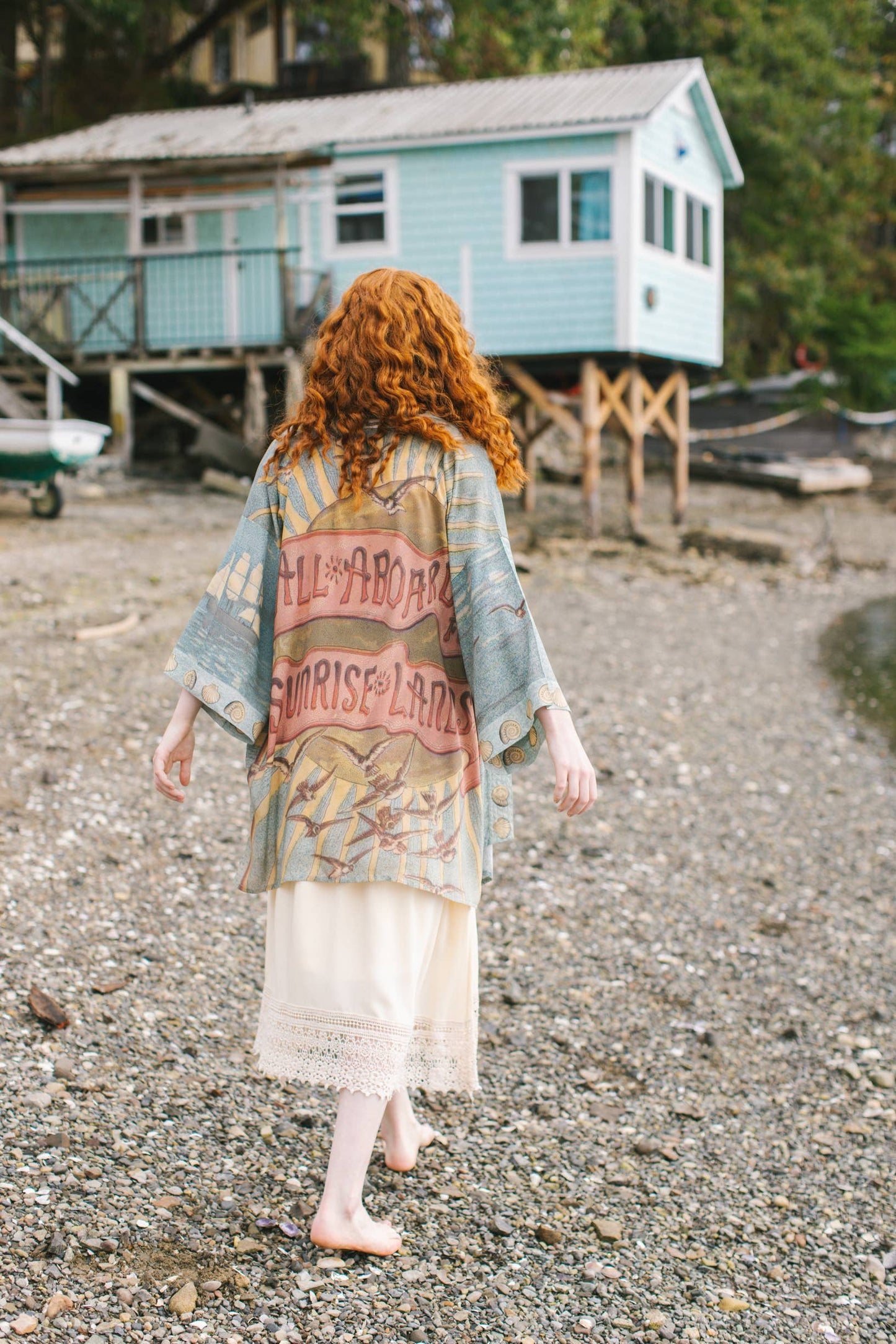 Sunrise Lands Matinée Duster Bamboo Kimono w Ocean midlength