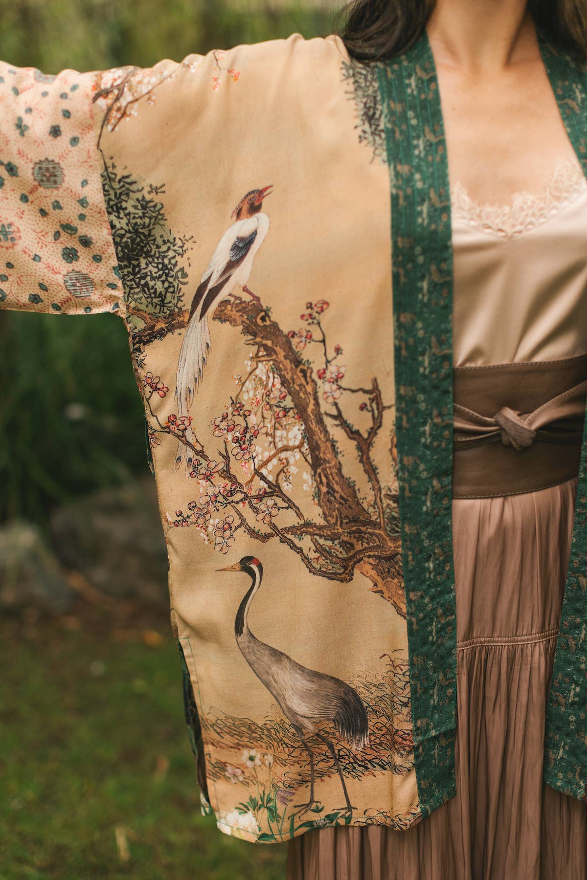 Fable Matinée Duster Kimono w/Blossoms, mid-length