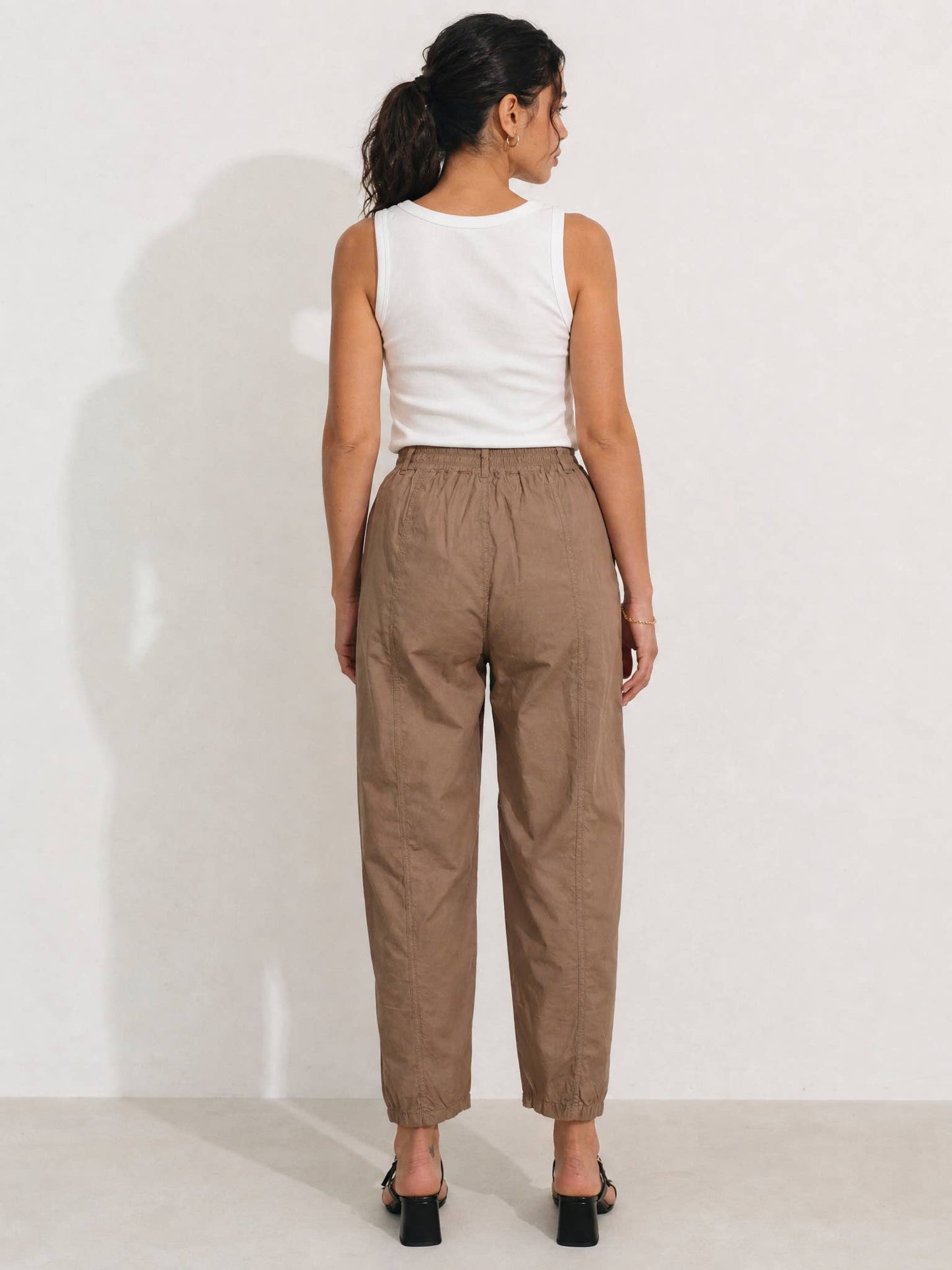 Elastic-waist cotton pants : Marron