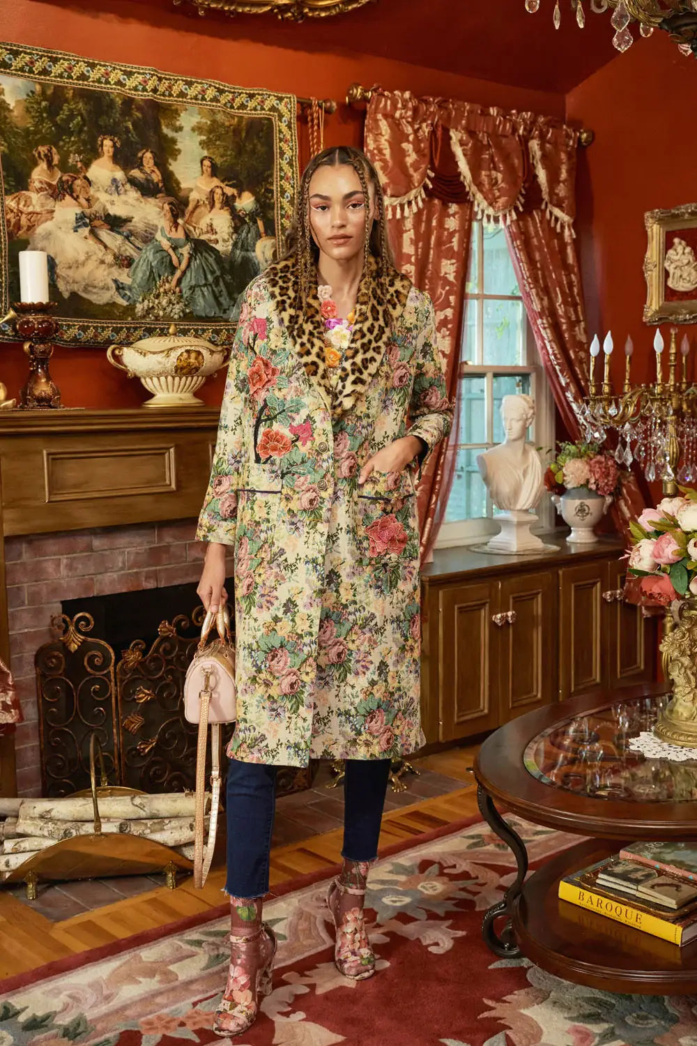 Remember the Time Jacquard Coat: Olive Floral / Size Medium