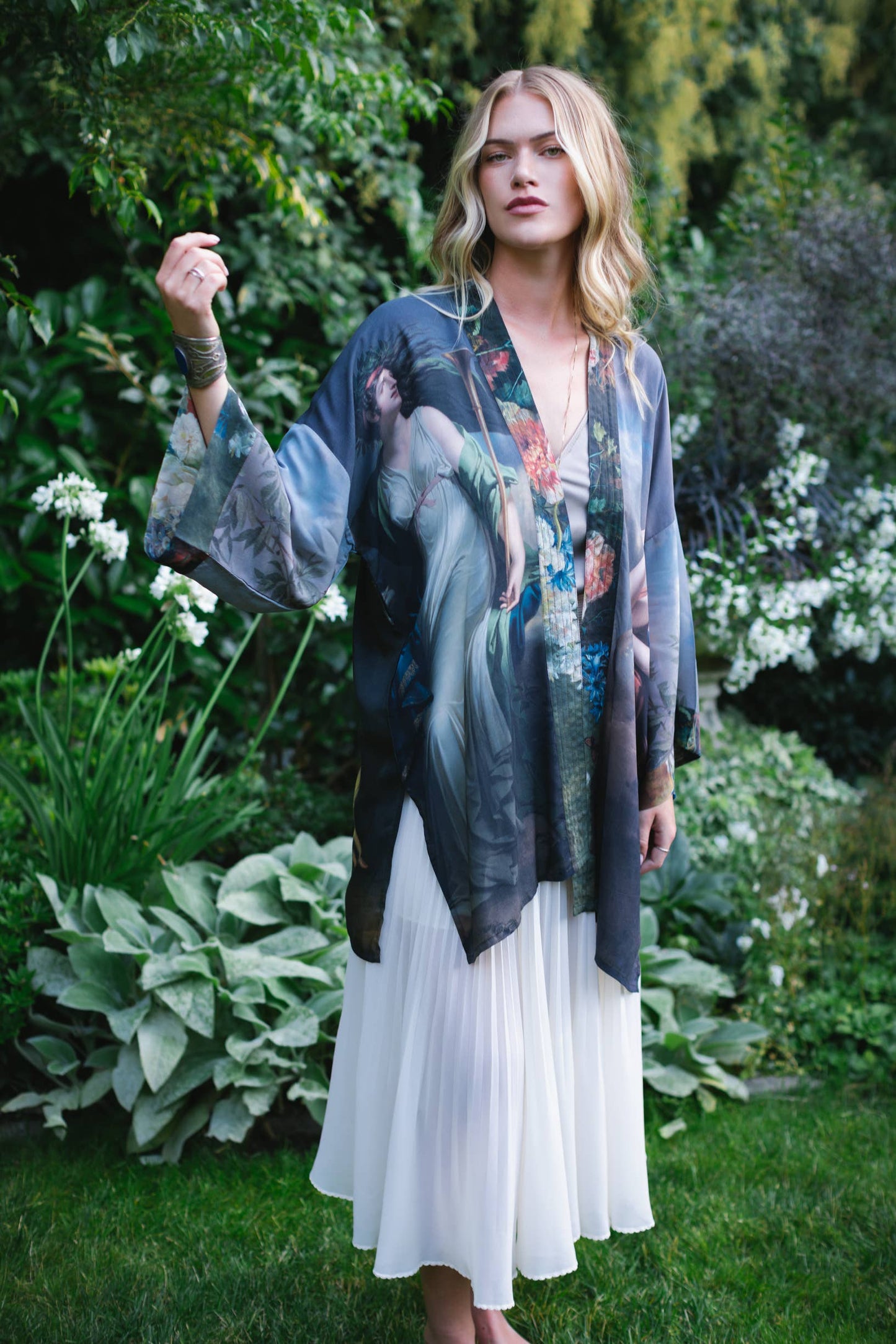 Reverie Matinée Duster Bamboo Kimono w/ Muses, mid-length