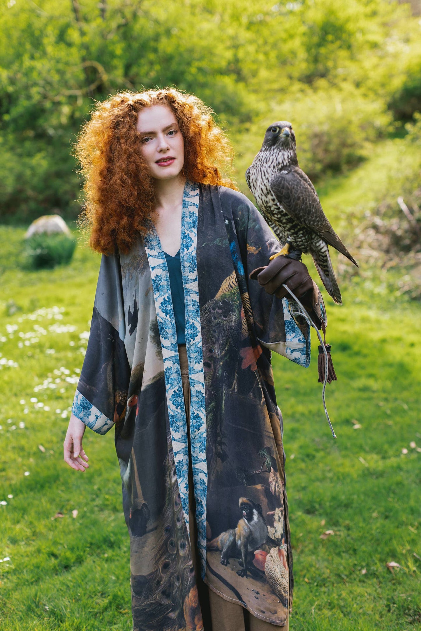 Wild Beauty Bamboo Kimono Duster Robe with Peacock Print- One Size
