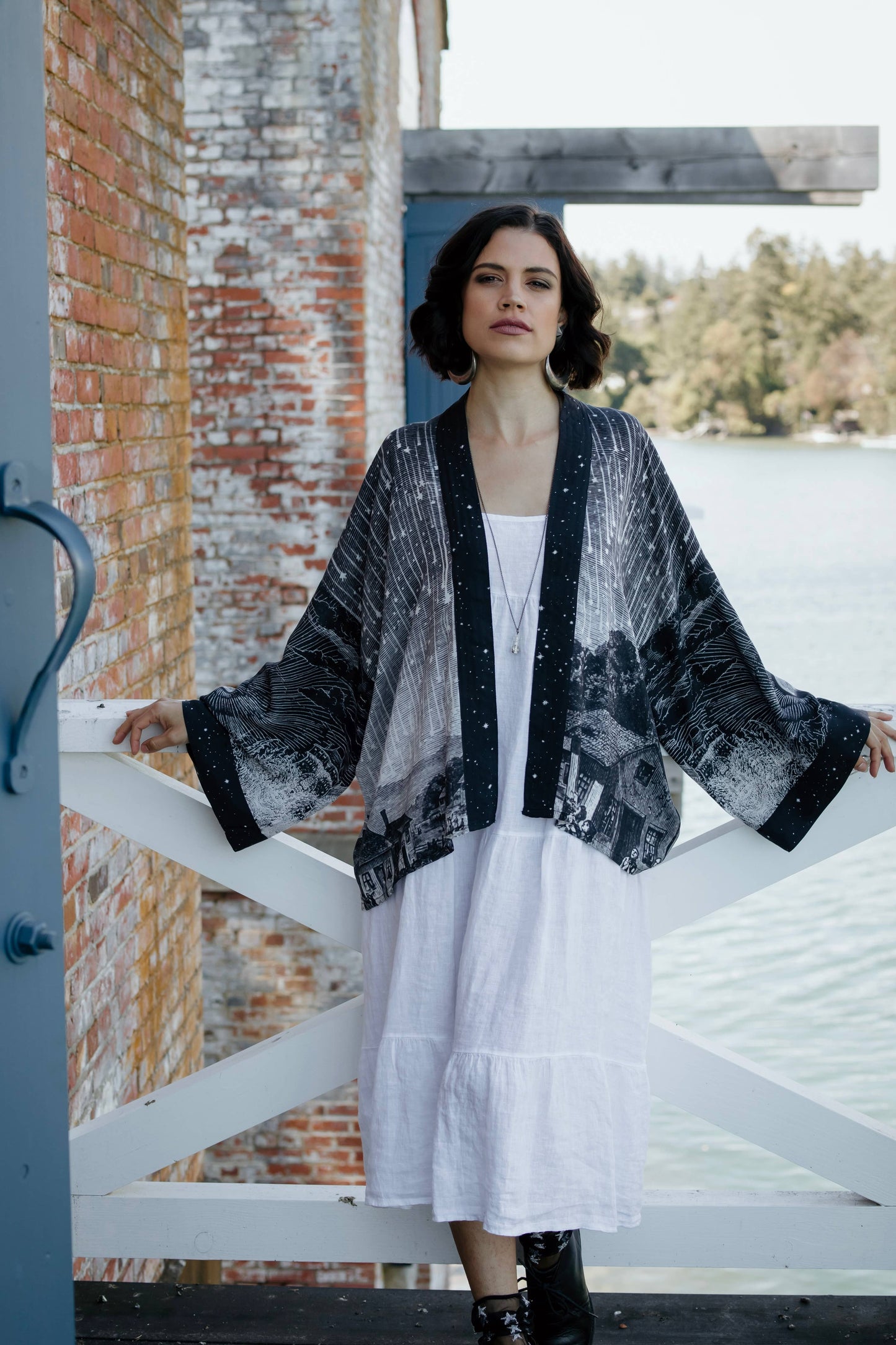 Stargazer Pixie Duster Bamboo Kimono w/ Falling Stars, Crop