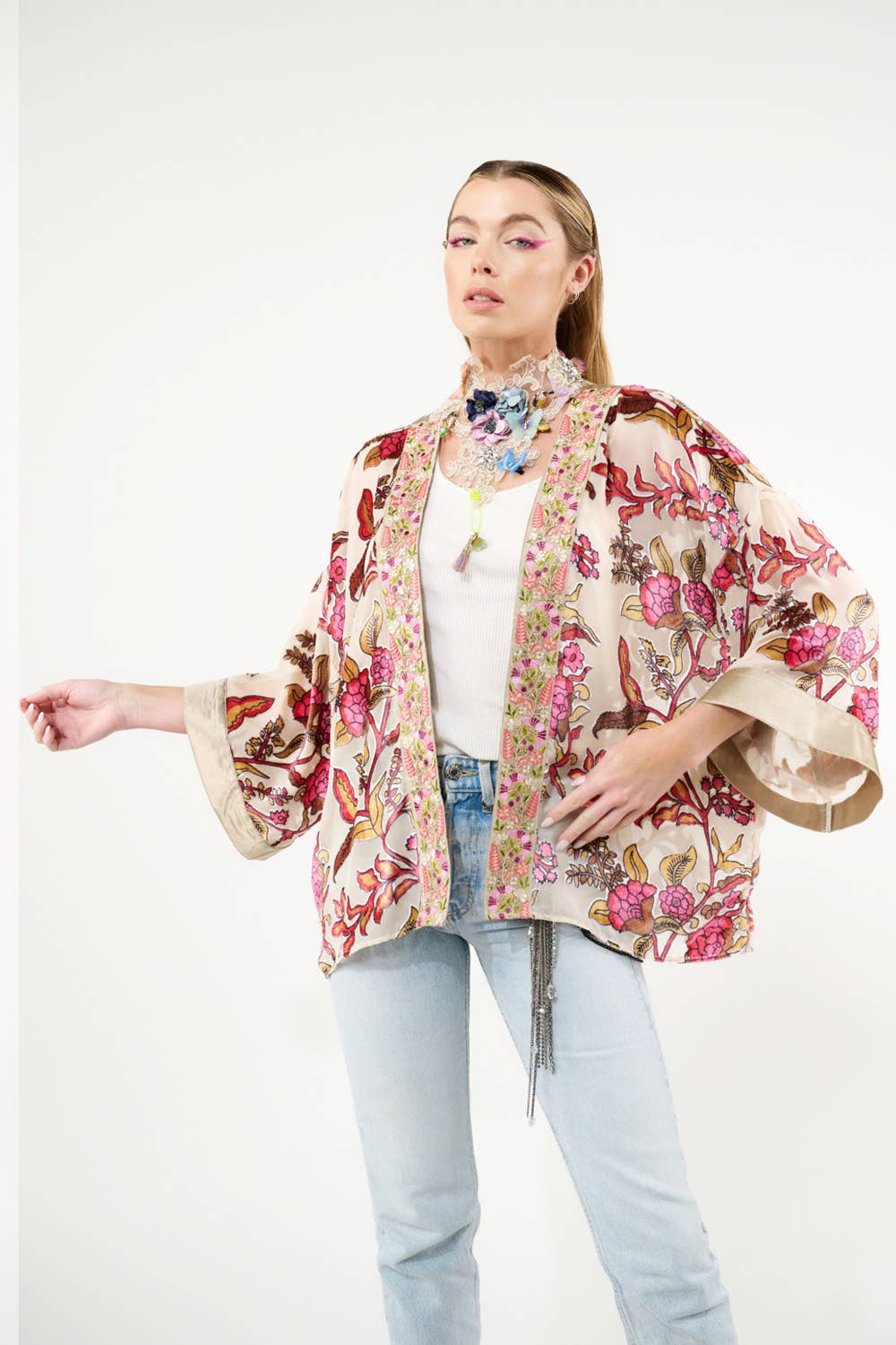 Holiday Jewels Burnout Velvet Kimono / Jacket : Ivory / One Size