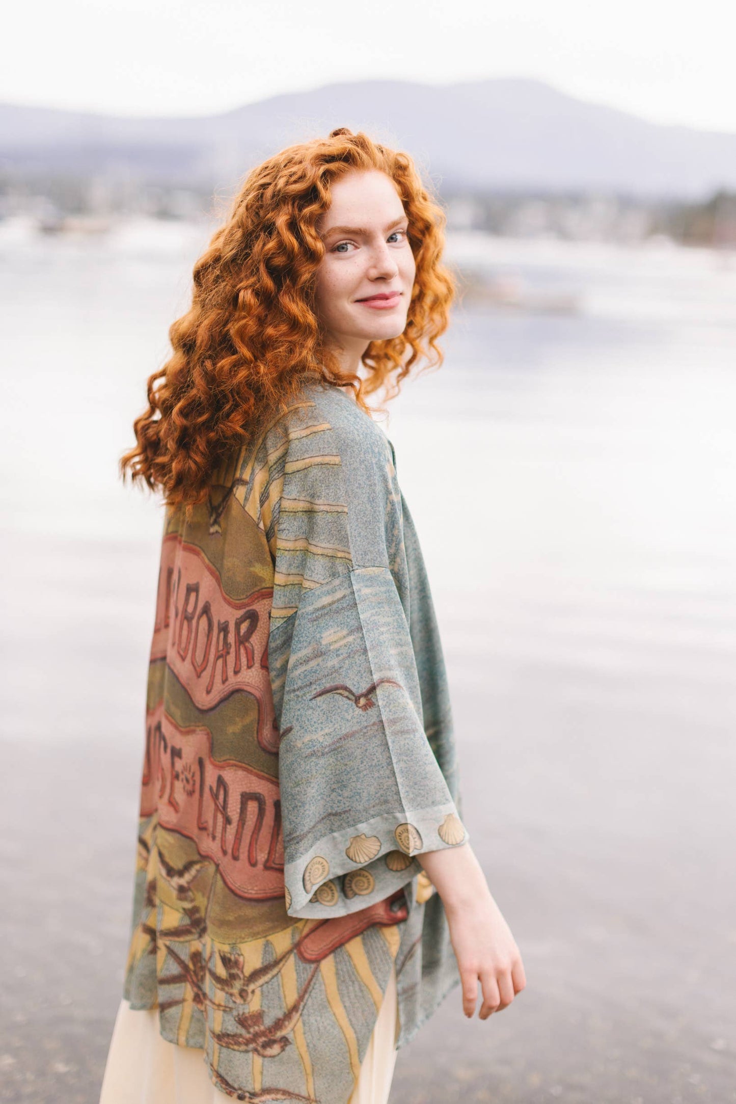 Sunrise Lands Matinée Duster Bamboo Kimono w Ocean midlength