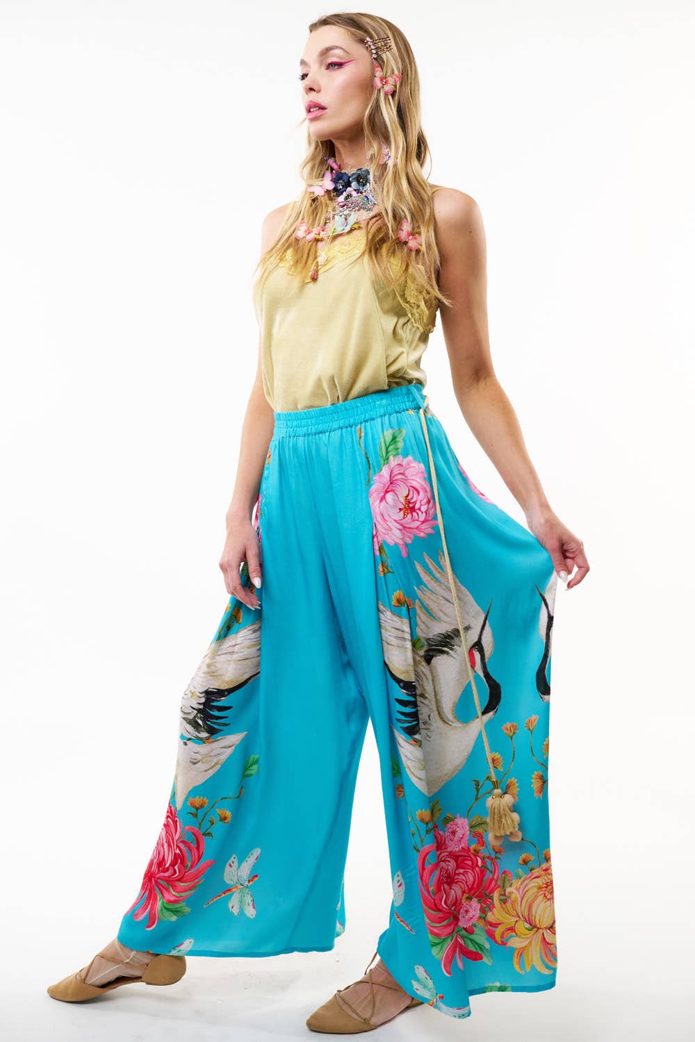 The Legend of the Crane Pants: Teal Crane / Small
