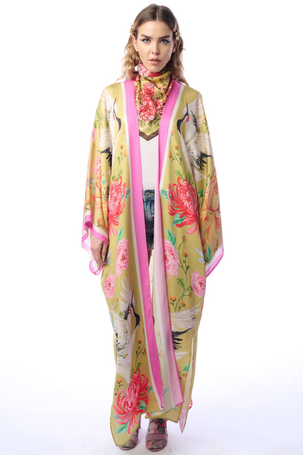 The Legend Of The Crane Maxi Kimono: Mustard / One Size