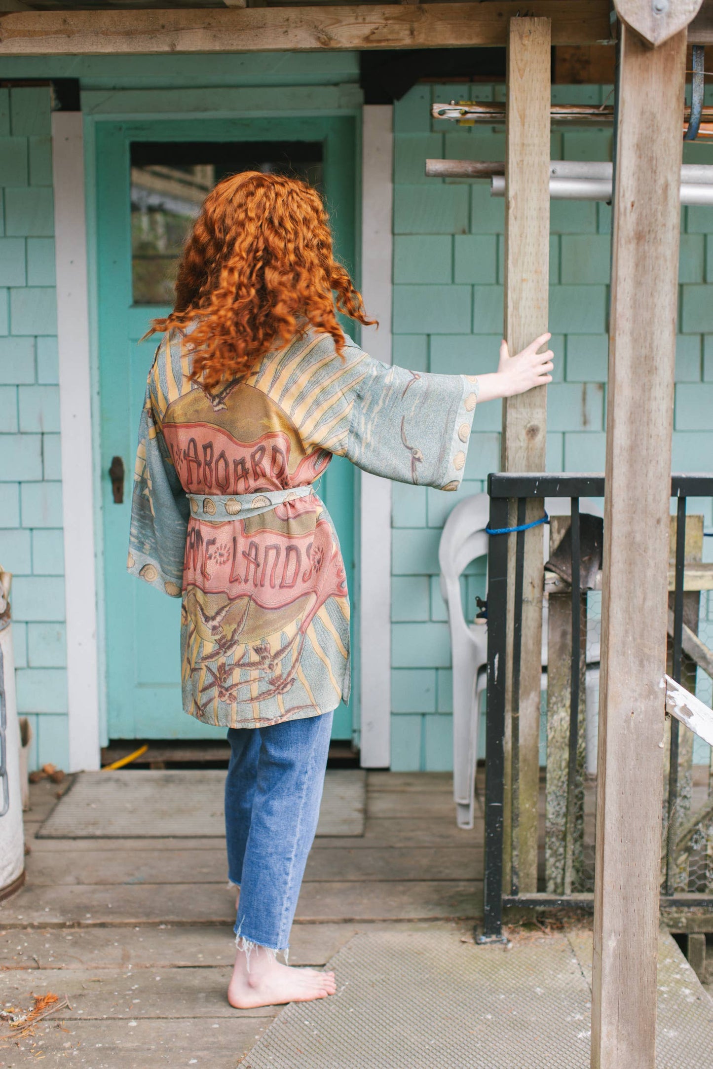 Sunrise Lands Matinée Duster Bamboo Kimono w Ocean midlength