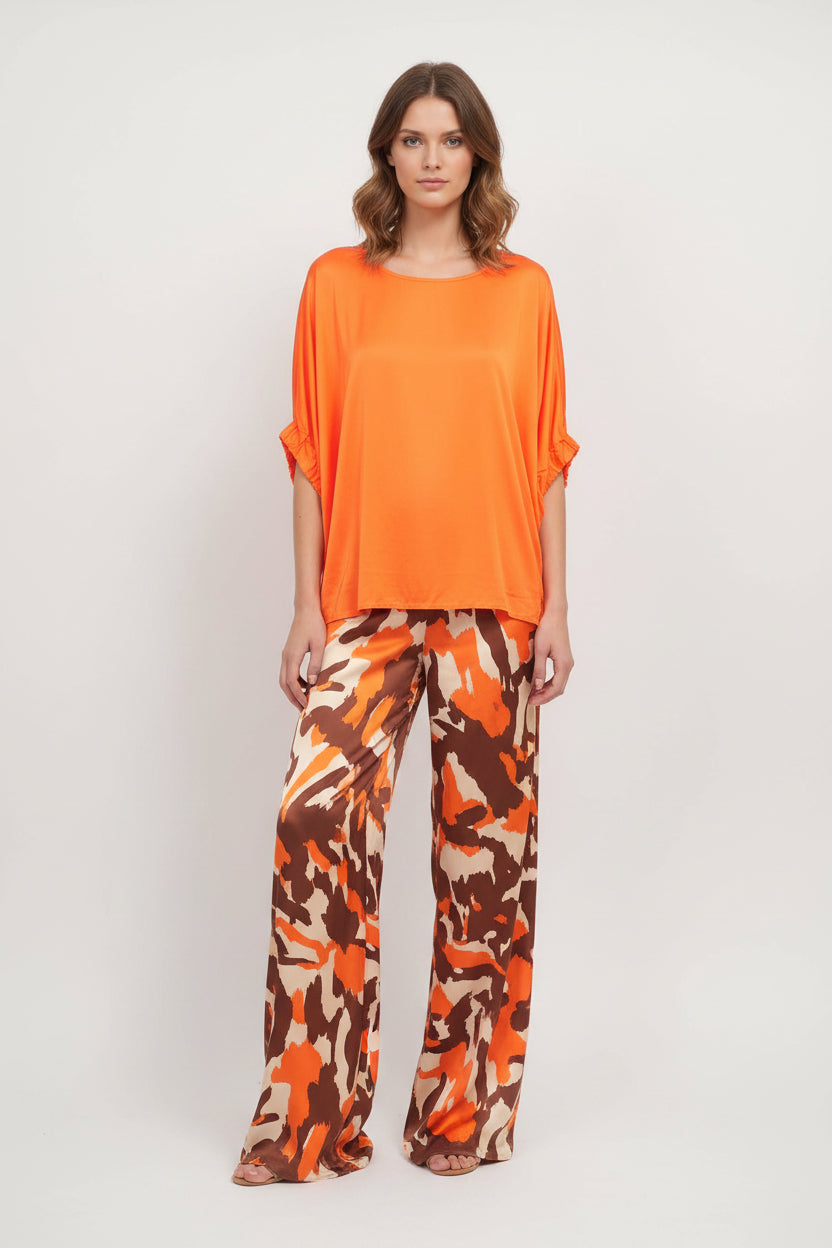 Loose top with gathered sleeves in viscose: Orange- One Size