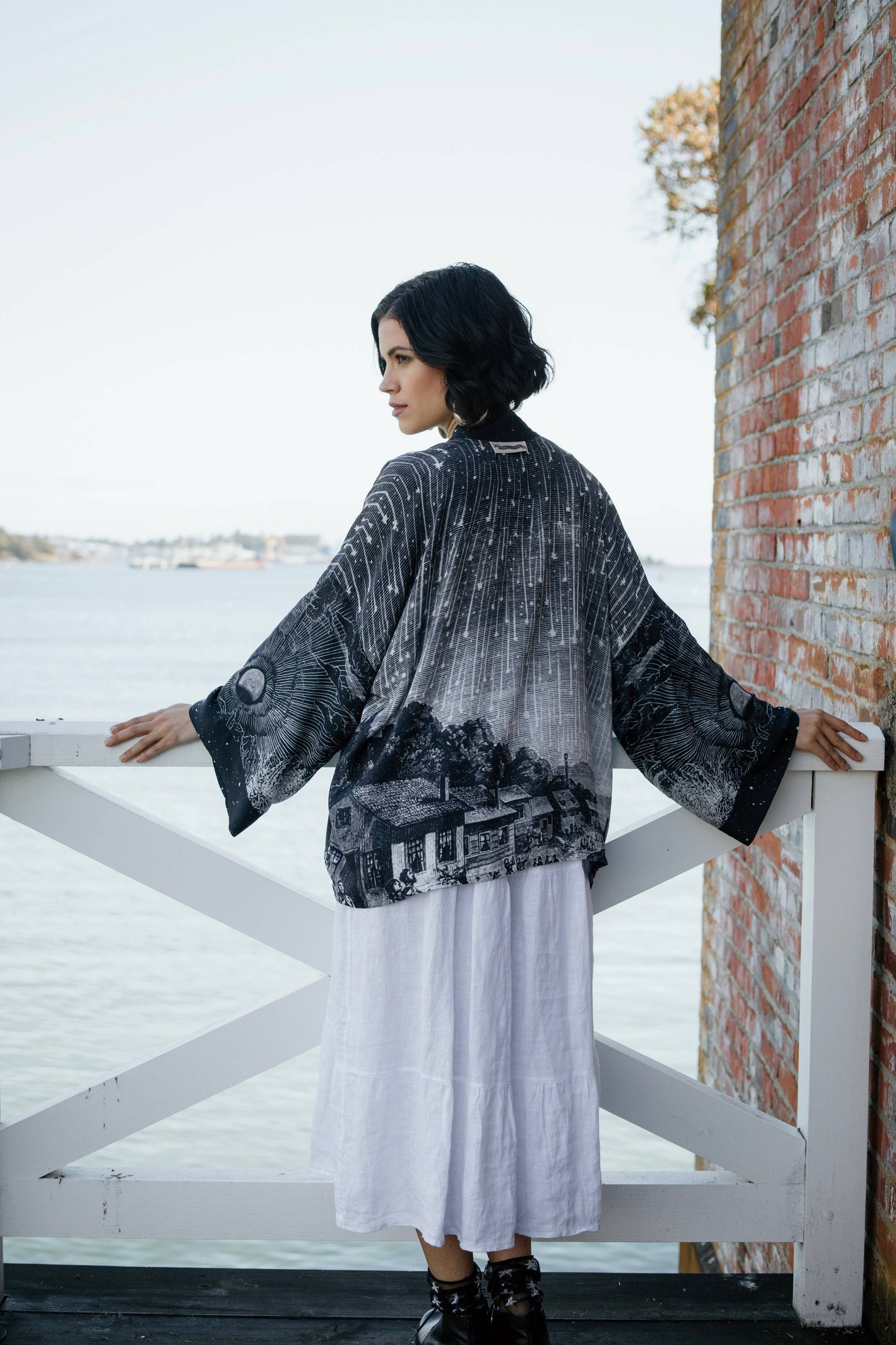Stargazer Pixie Duster Bamboo Kimono w/ Falling Stars, Crop
