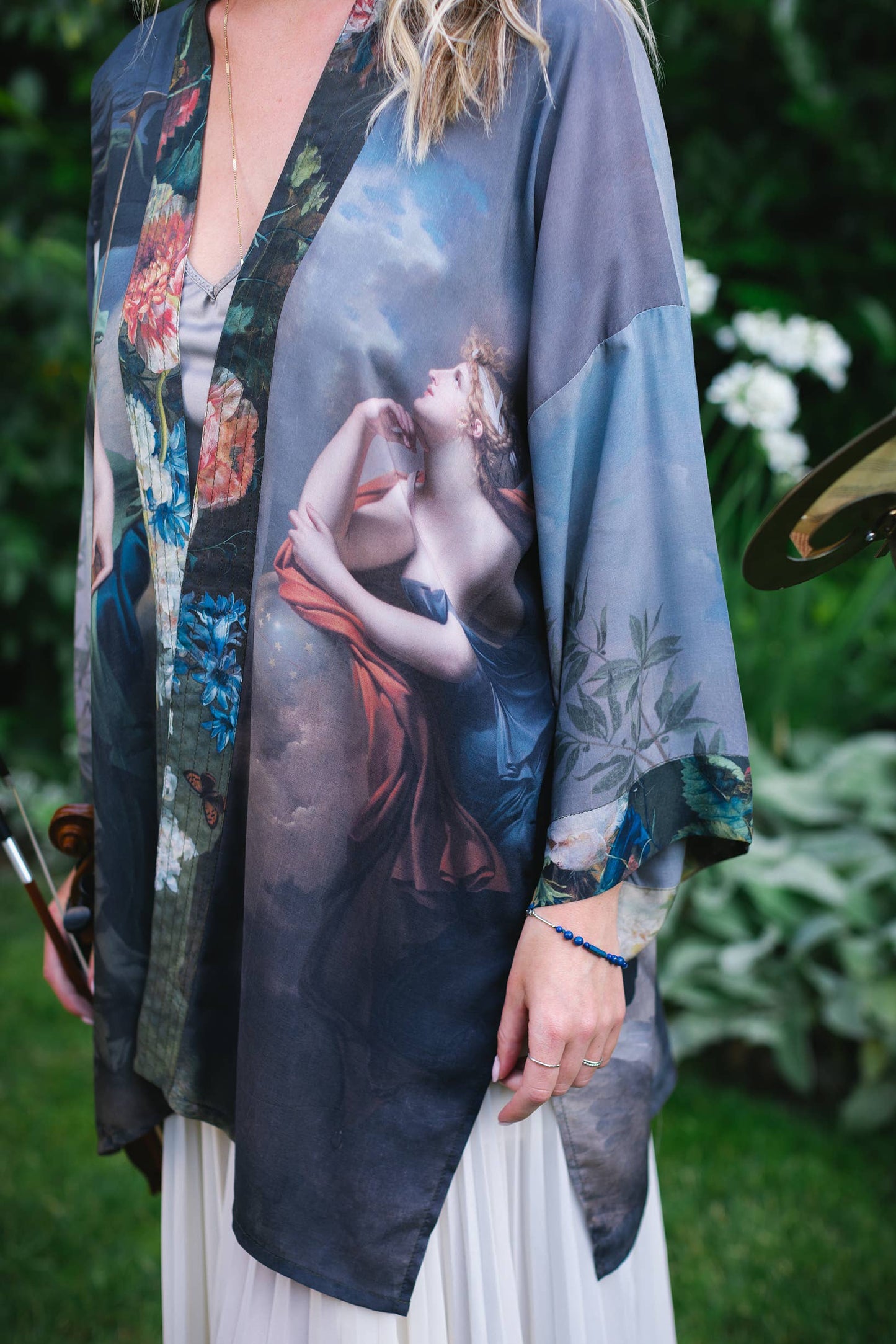Reverie Matinée Duster Bamboo Kimono w/ Muses, mid-length