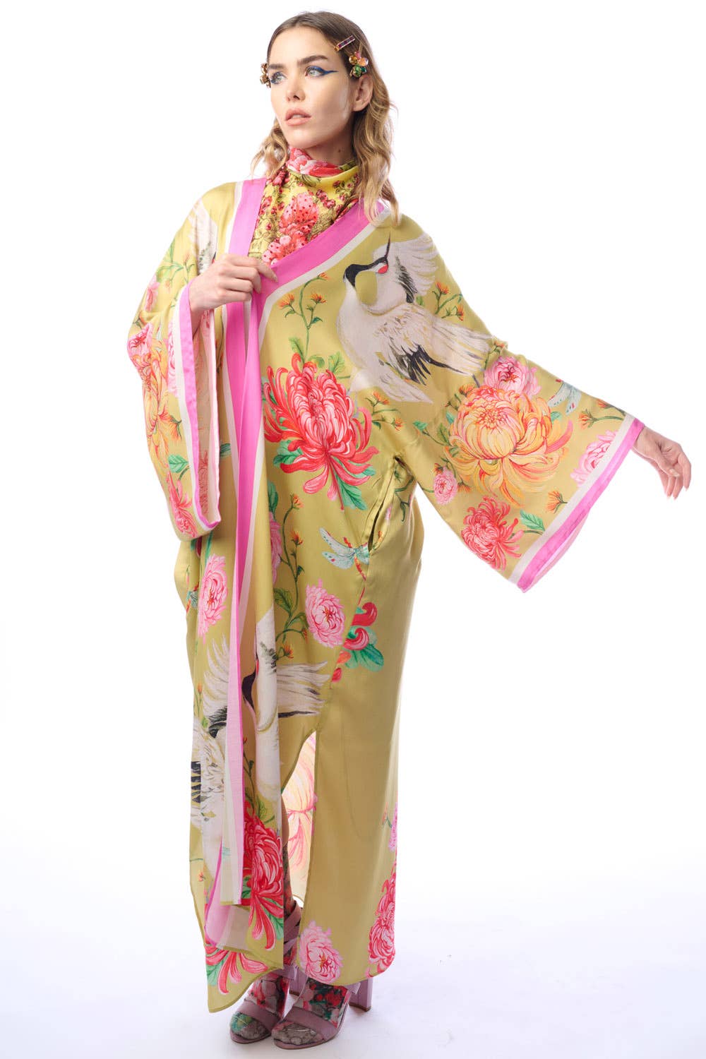 The Legend Of The Crane Maxi Kimono: Mustard / One Size