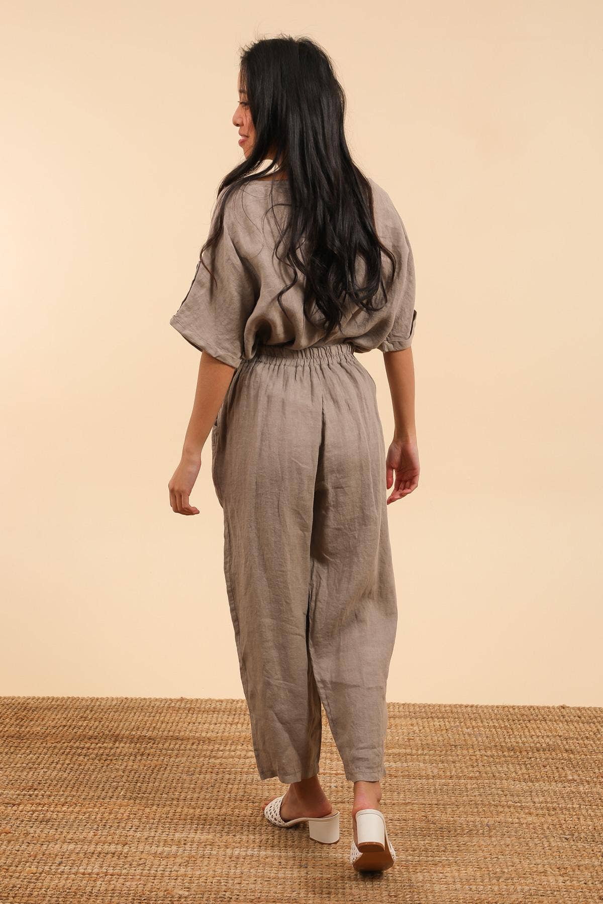 Made in Italy Linen trousers with pockets 100% linen: Persimmon Green