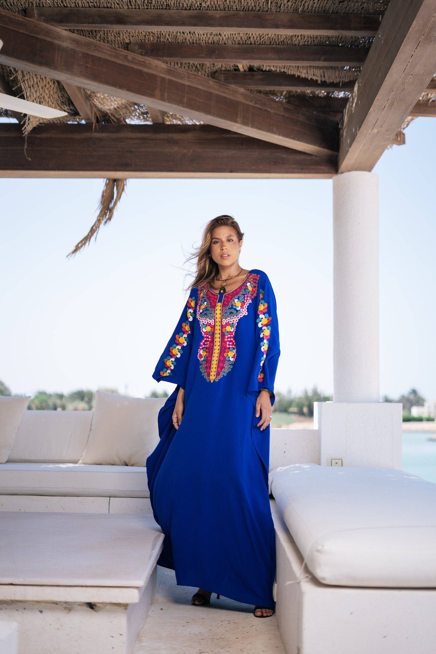 Boho blue embroidered kaftan for women, colorful caftan, women's kaftan, free size Kaftan, Summer Kaftan, Caftans for women