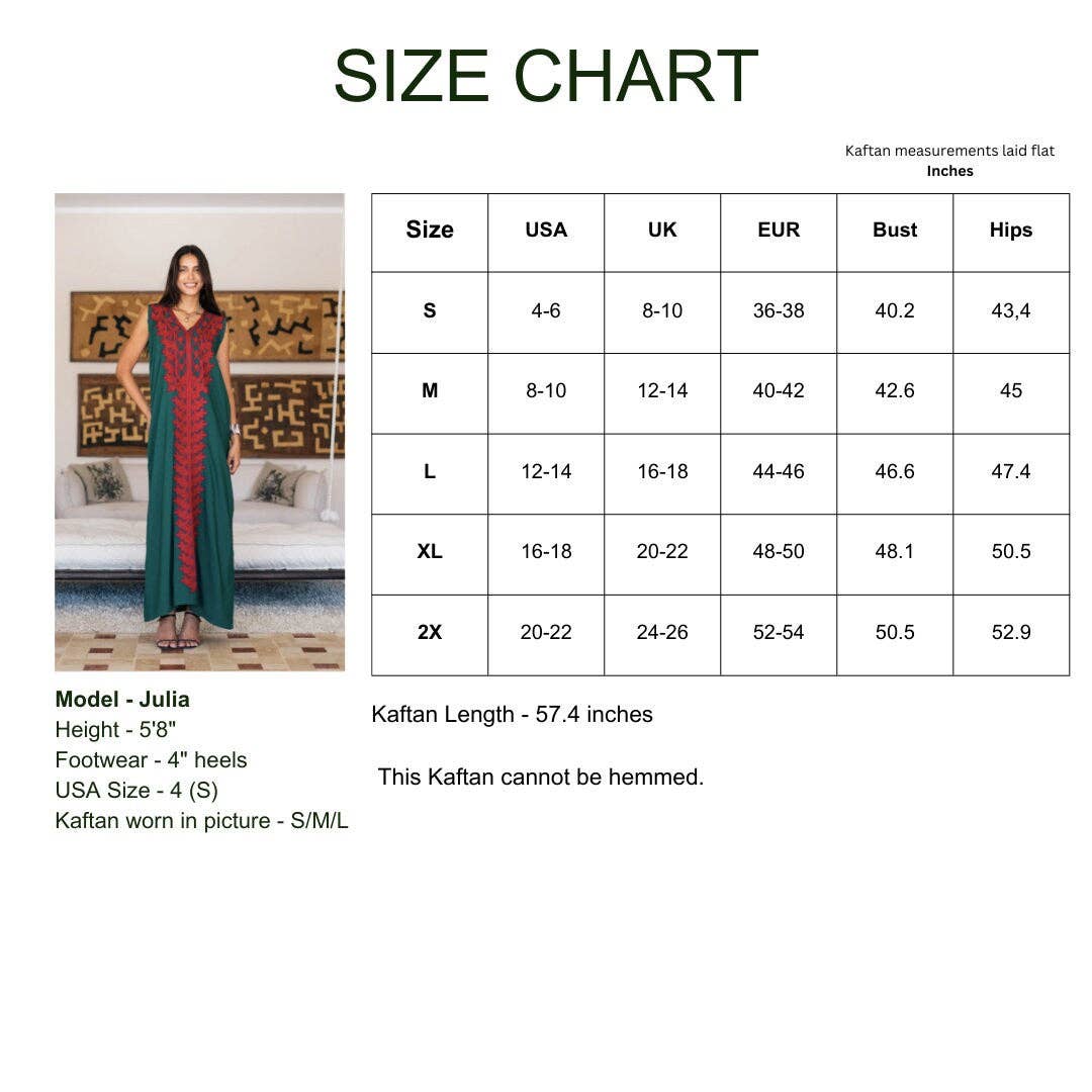 Chic Sleeveless Green Embroidered Kaftan