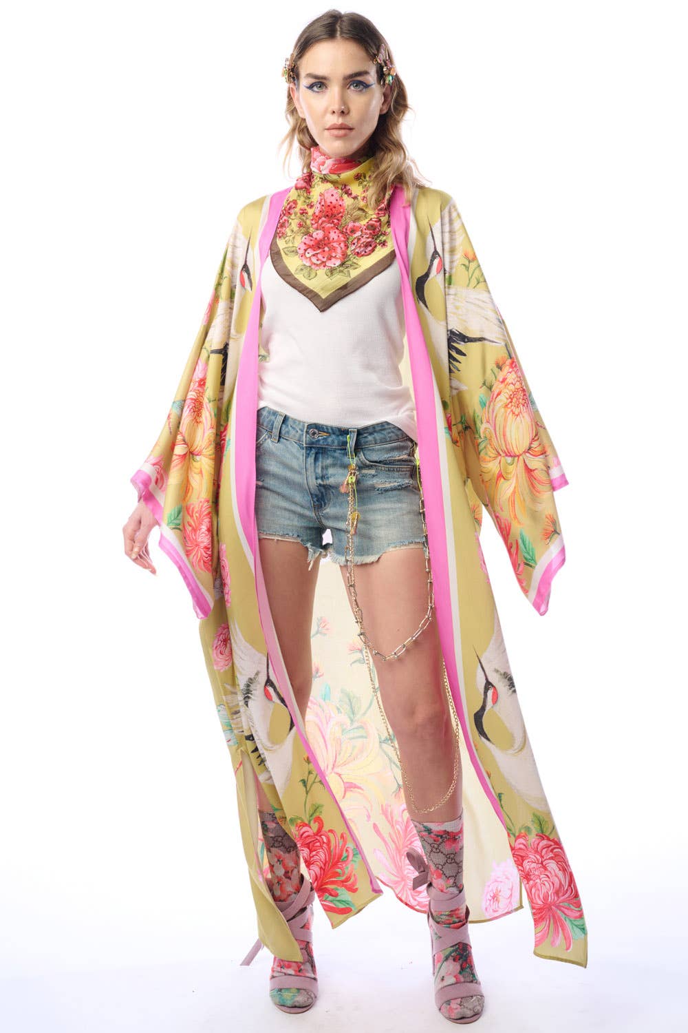 The Legend Of The Crane Maxi Kimono: Mustard / One Size