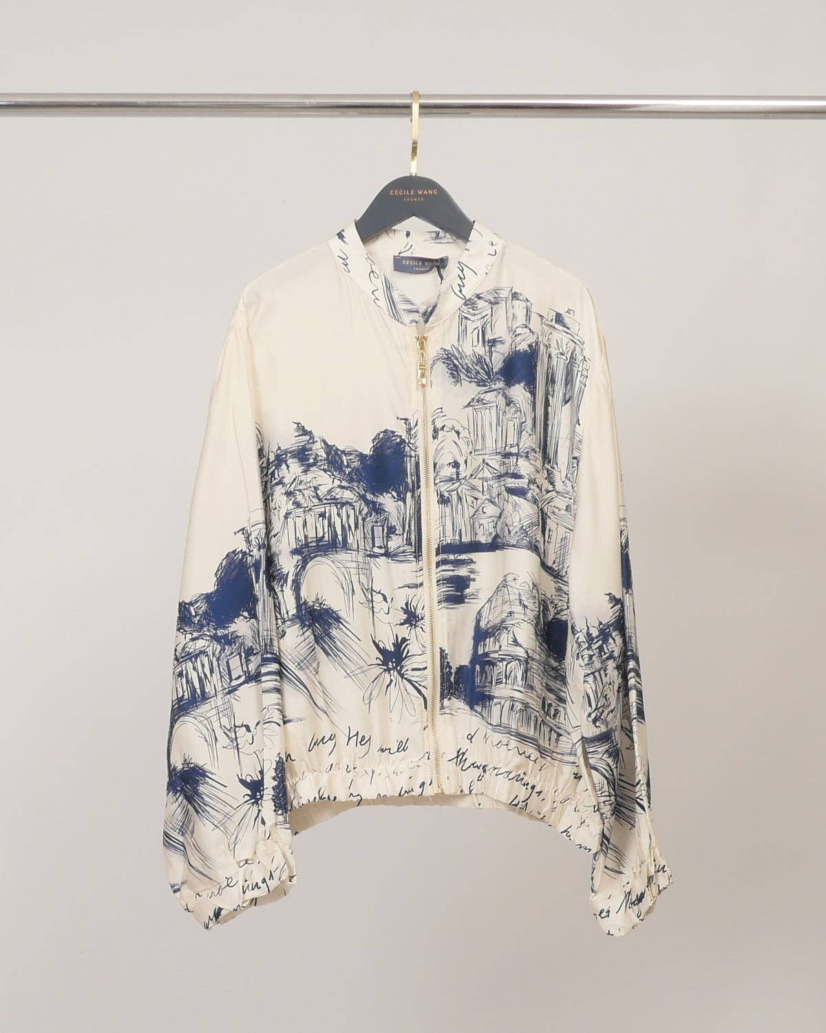 Satin zip-up jacket : Navy Blue