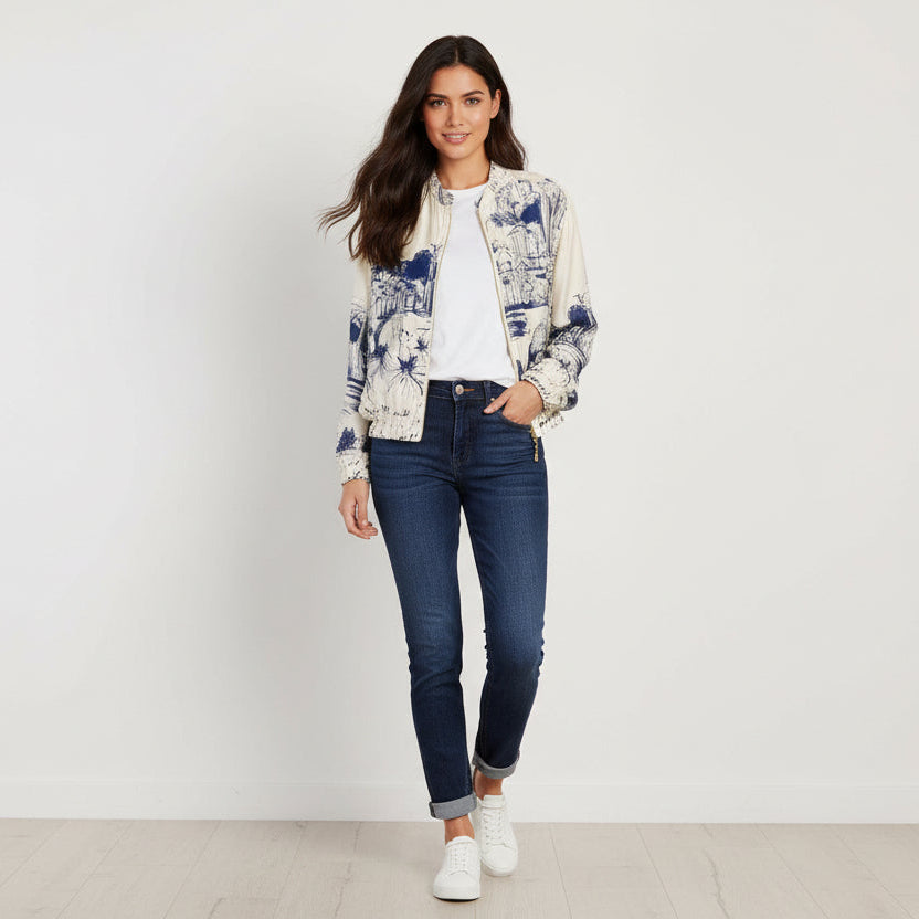 Satin zip-up jacket : Navy Blue