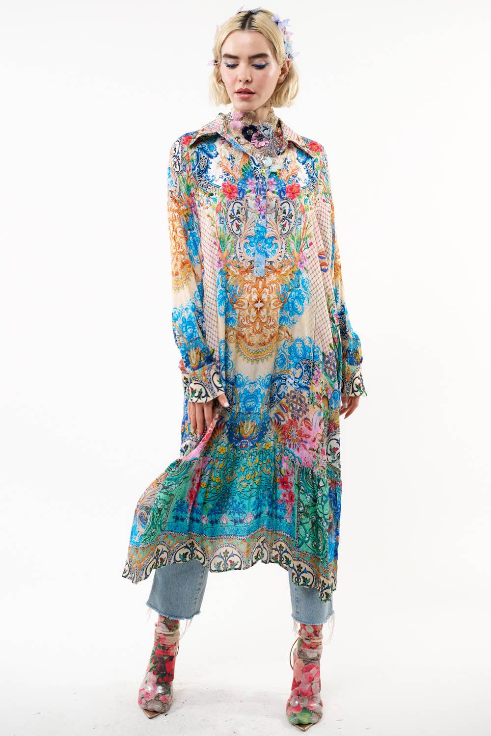 Sophia Dress: Blue/rust combo / S
