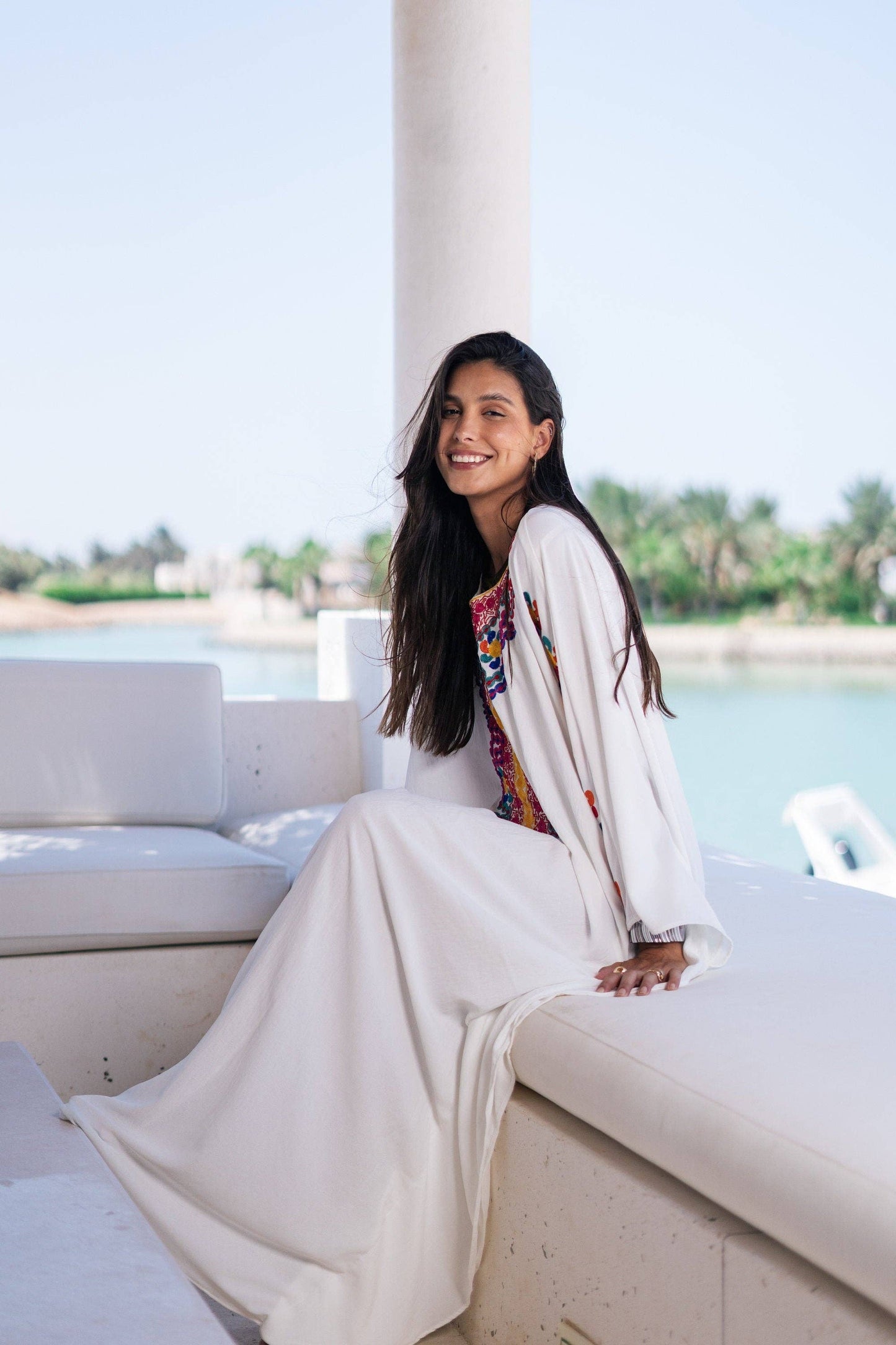 Boho White Embroidered Kaftan- One Size
