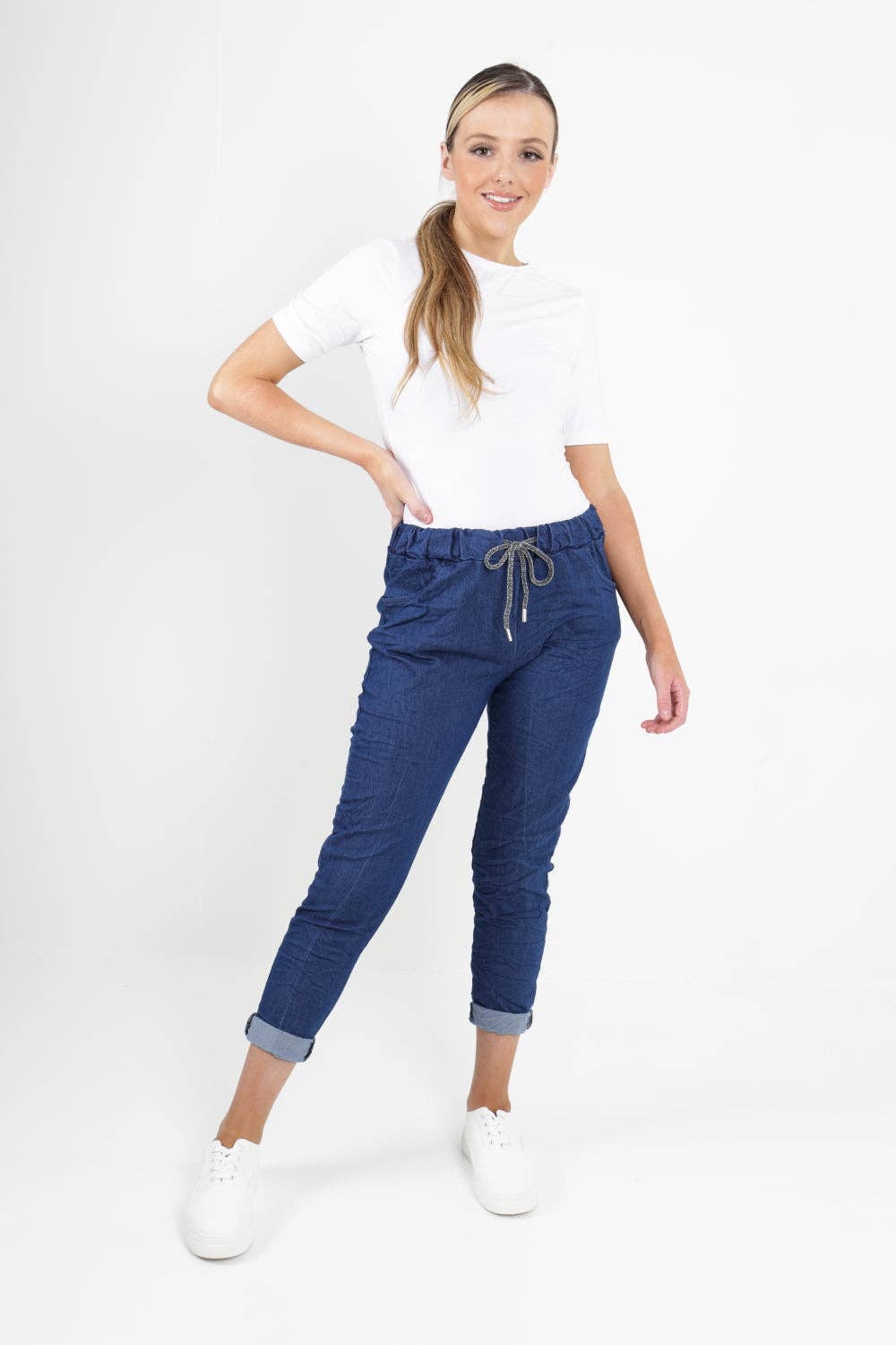 Italian Denim Look Stretch Pants in Dark Wash
