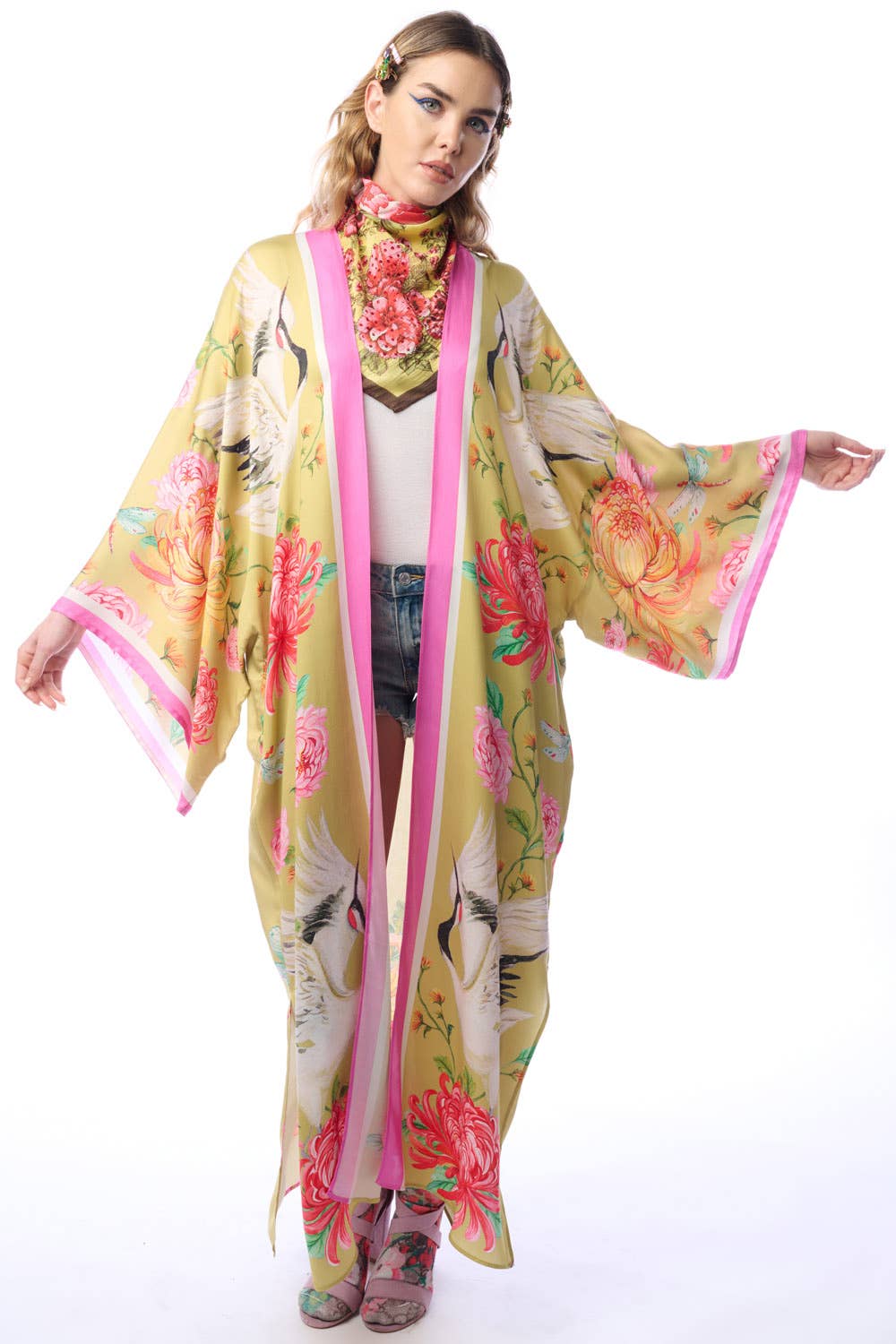The Legend Of The Crane Maxi Kimono: Mustard / One Size
