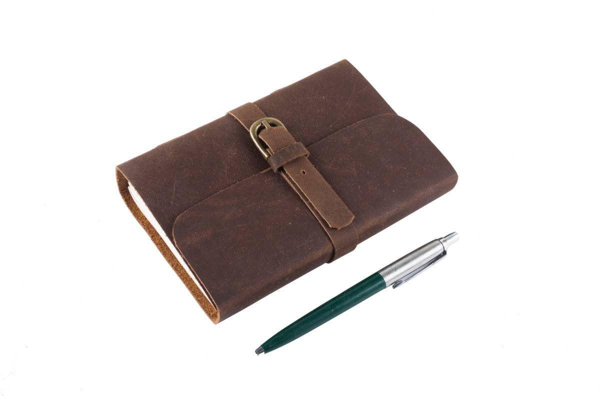 Leather Journal-Buckle-A6: Charcoal / A6-Lined