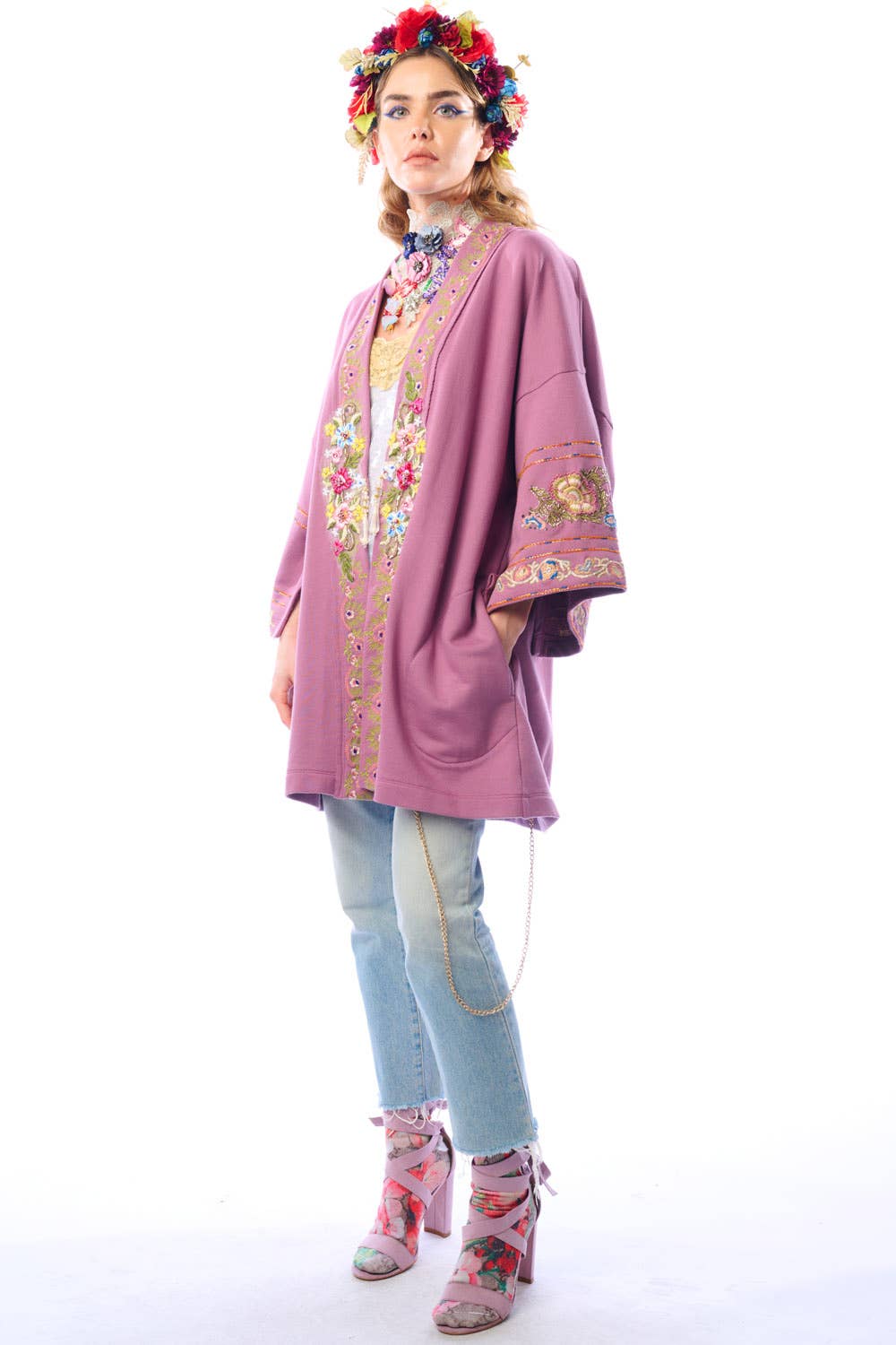 Juliette Embellished French Terry Kimono Jacket: Size Small to Medium