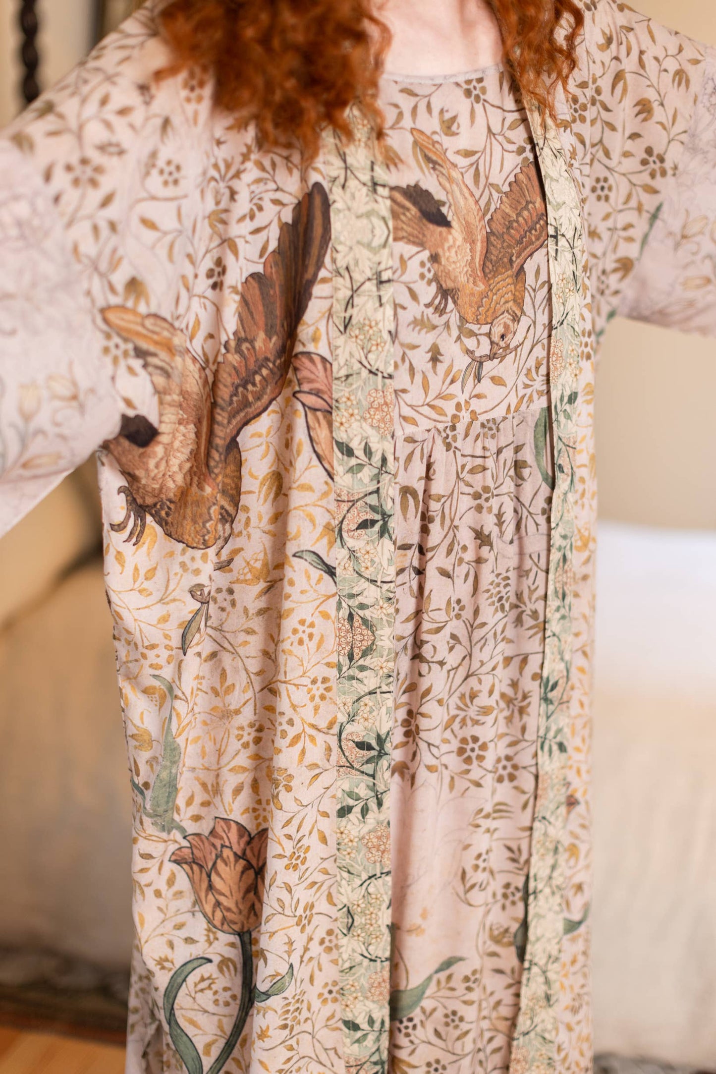 Folklore Opera Duster Bamboo Kimono Robe w/ Bird of Peace