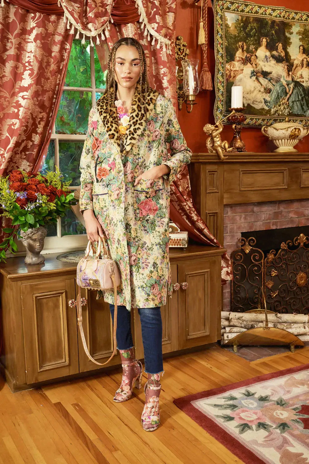 Remember the Time Jacquard Coat: Olive Floral / Size Medium