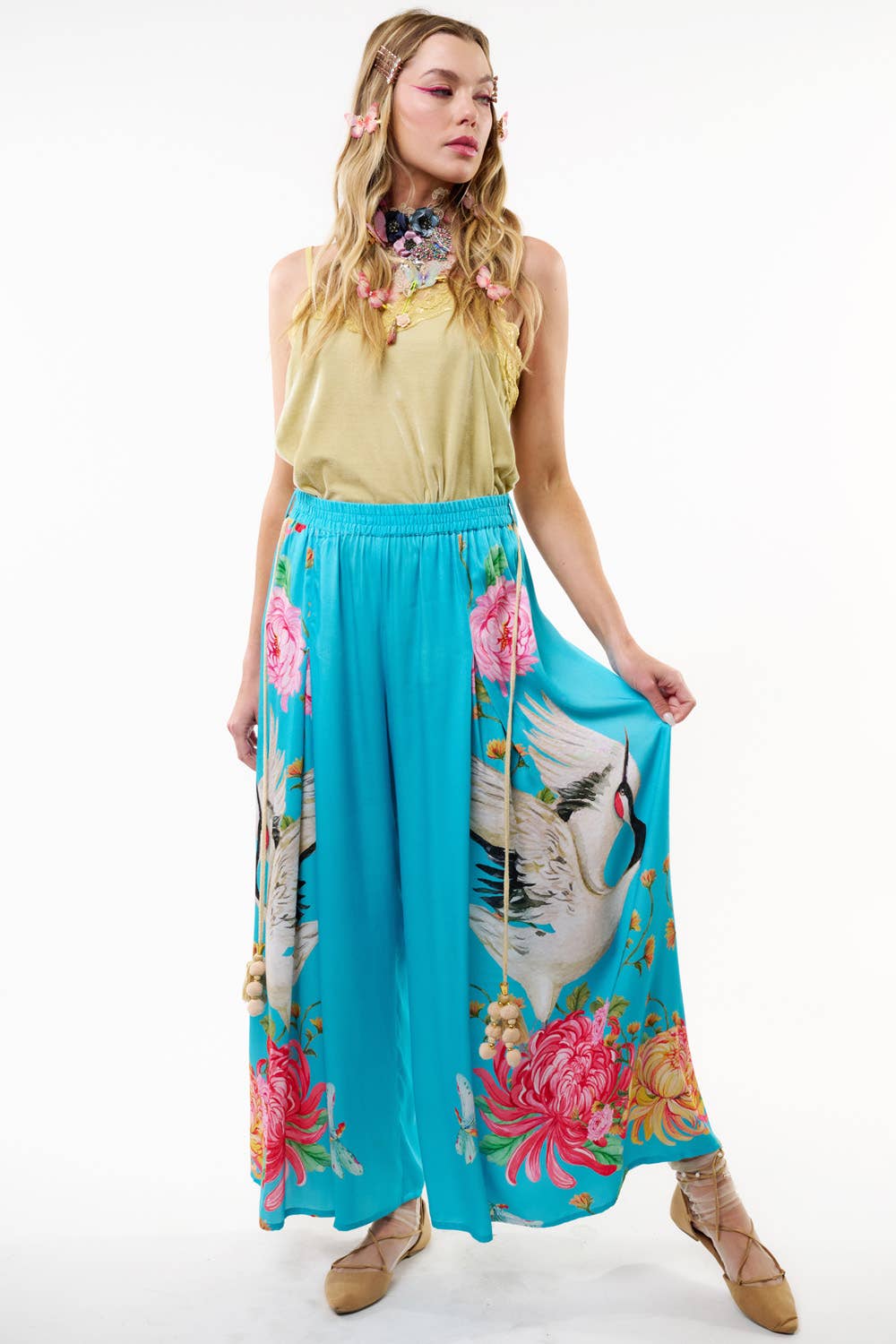 The Legend of the Crane Pants: Teal Crane / Small