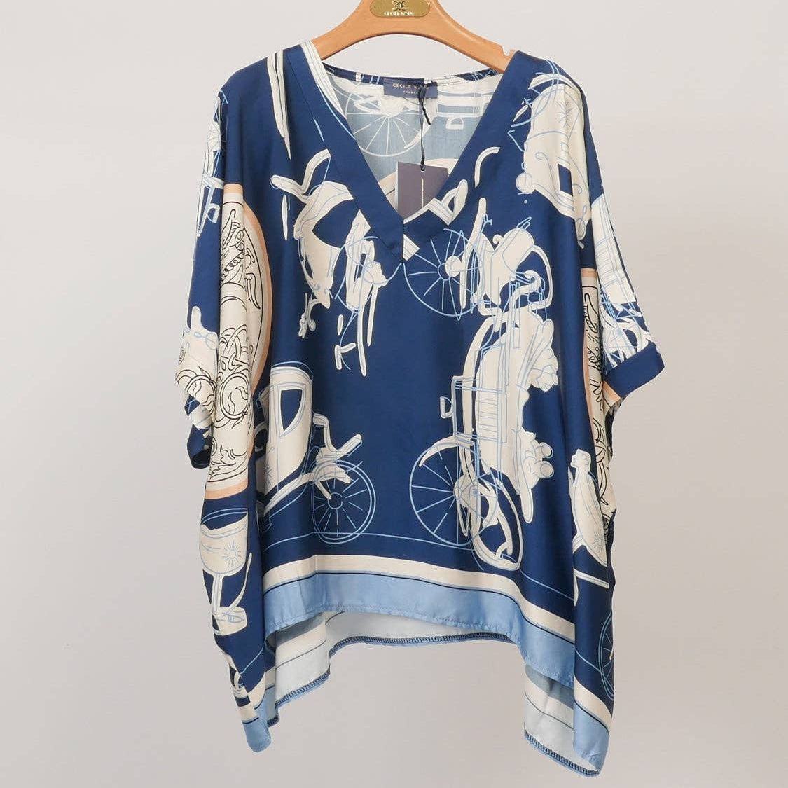 Printed satin blouse : Navy Blue