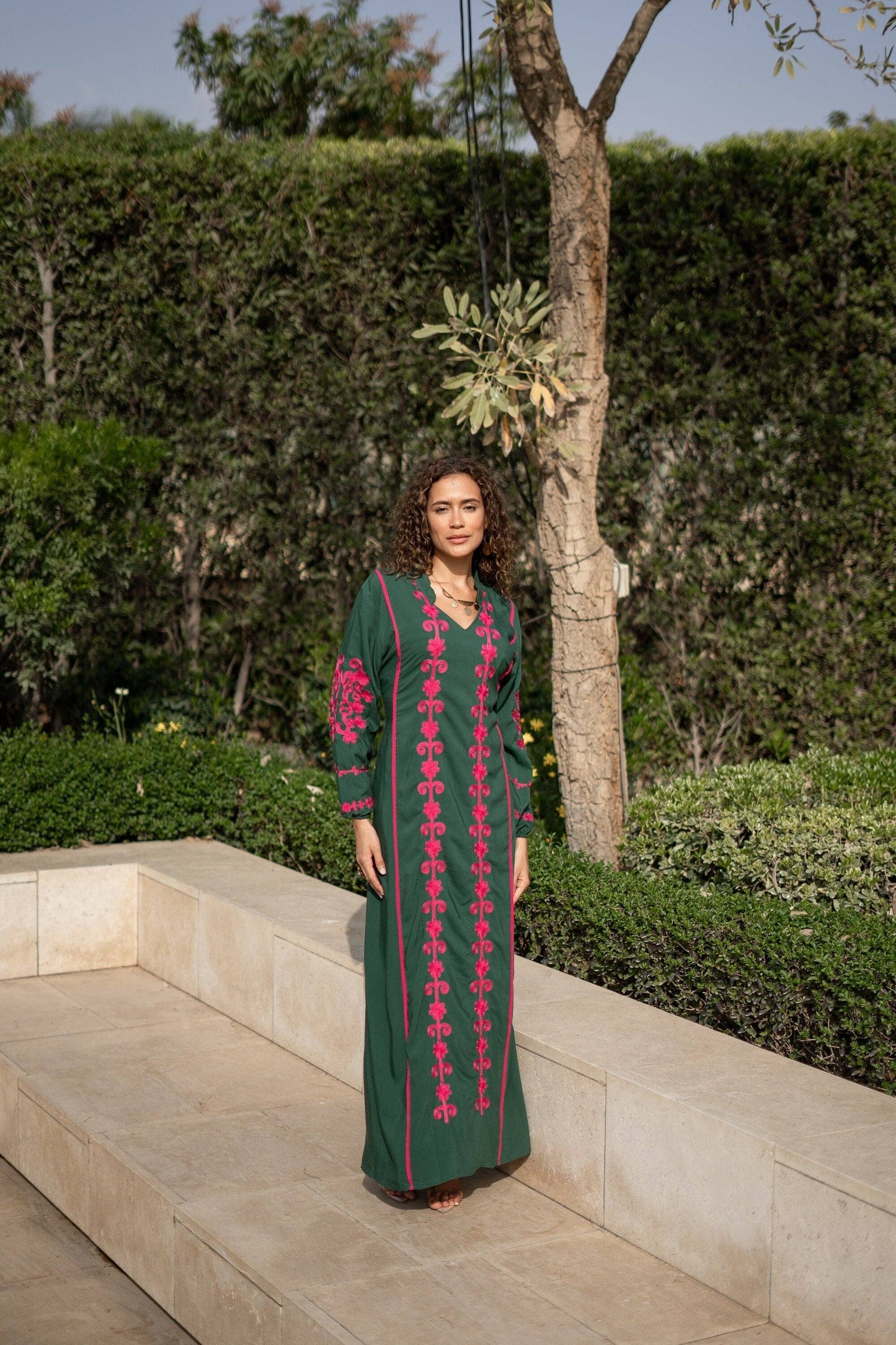 Green embroidered Kaftan maxi dress