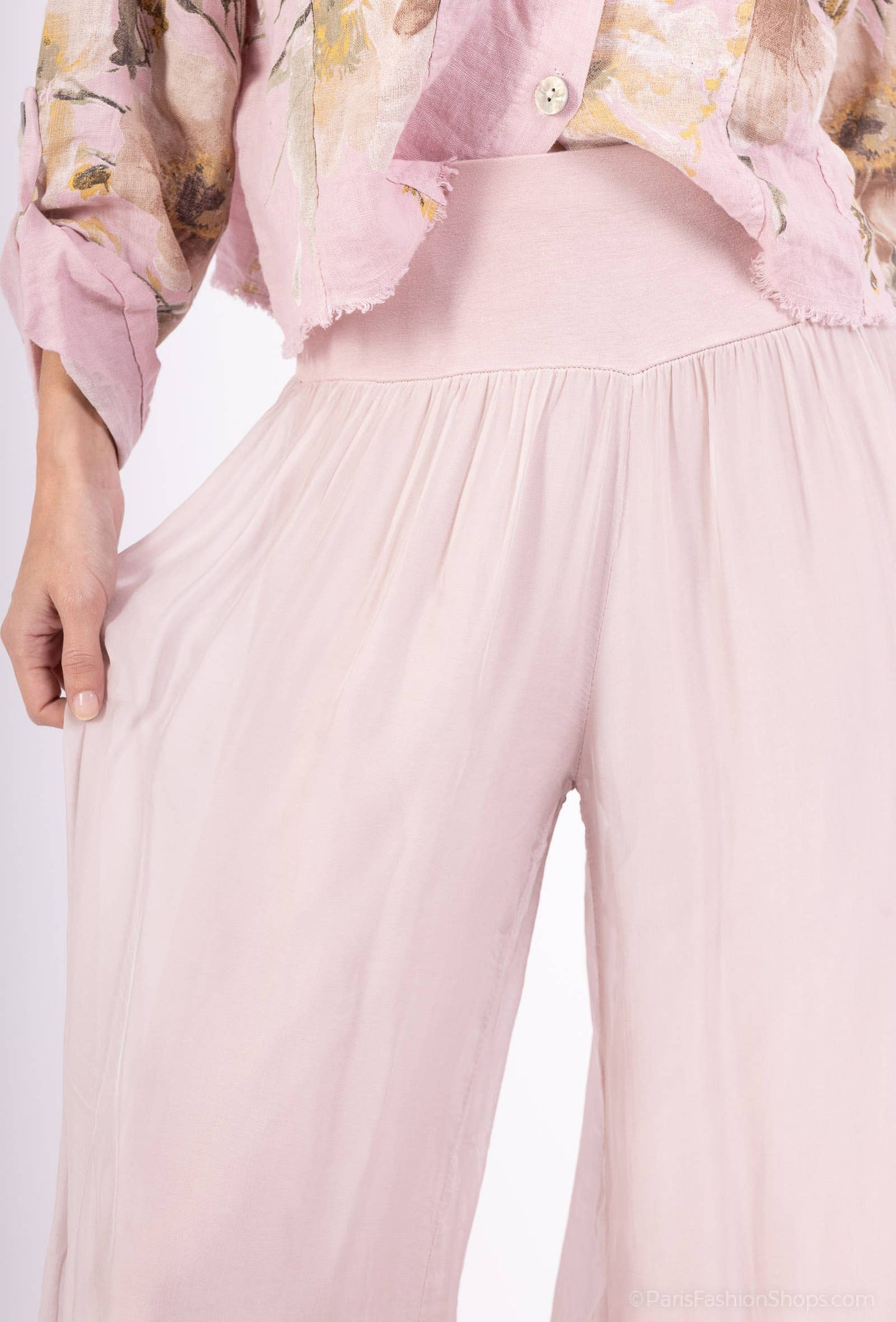 Silk pants with Side Split 30% silk - 70% viscose / Rose / One size- S