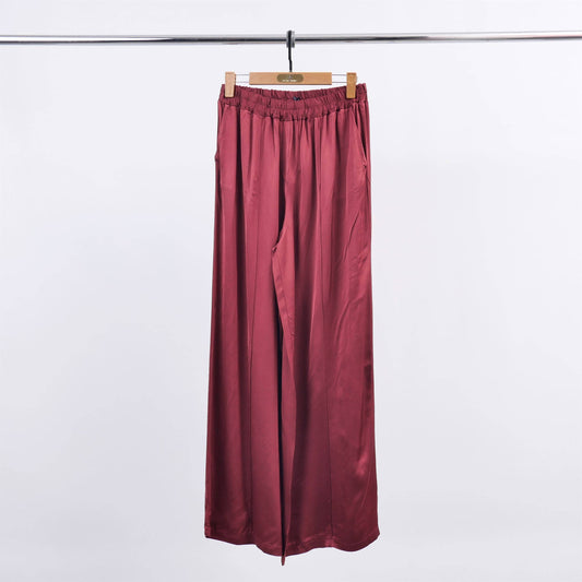 Wide pants in satin viscose in Burgundy- Size S to M