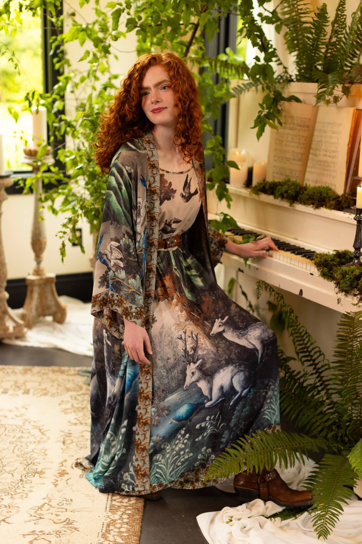 Theatre of Dreams Bohéme Long Maxi Slip Dress with Deer: S/M (fits approx. size 8-10)