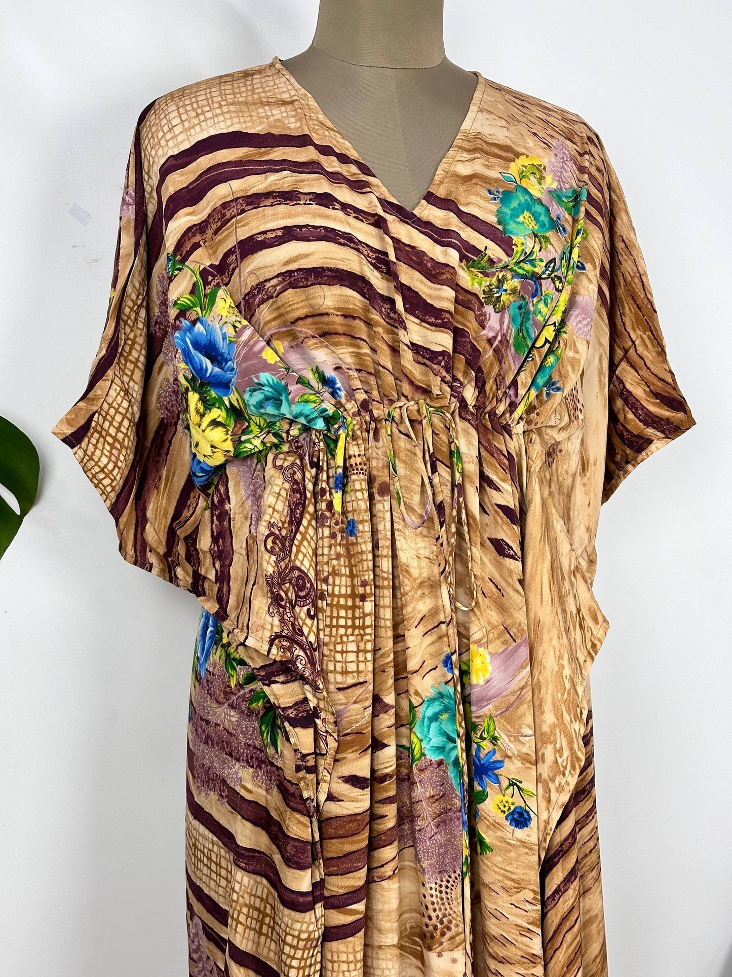 Women Recycle Silk Kaftan Dress, Boho Resort Beach Caftan