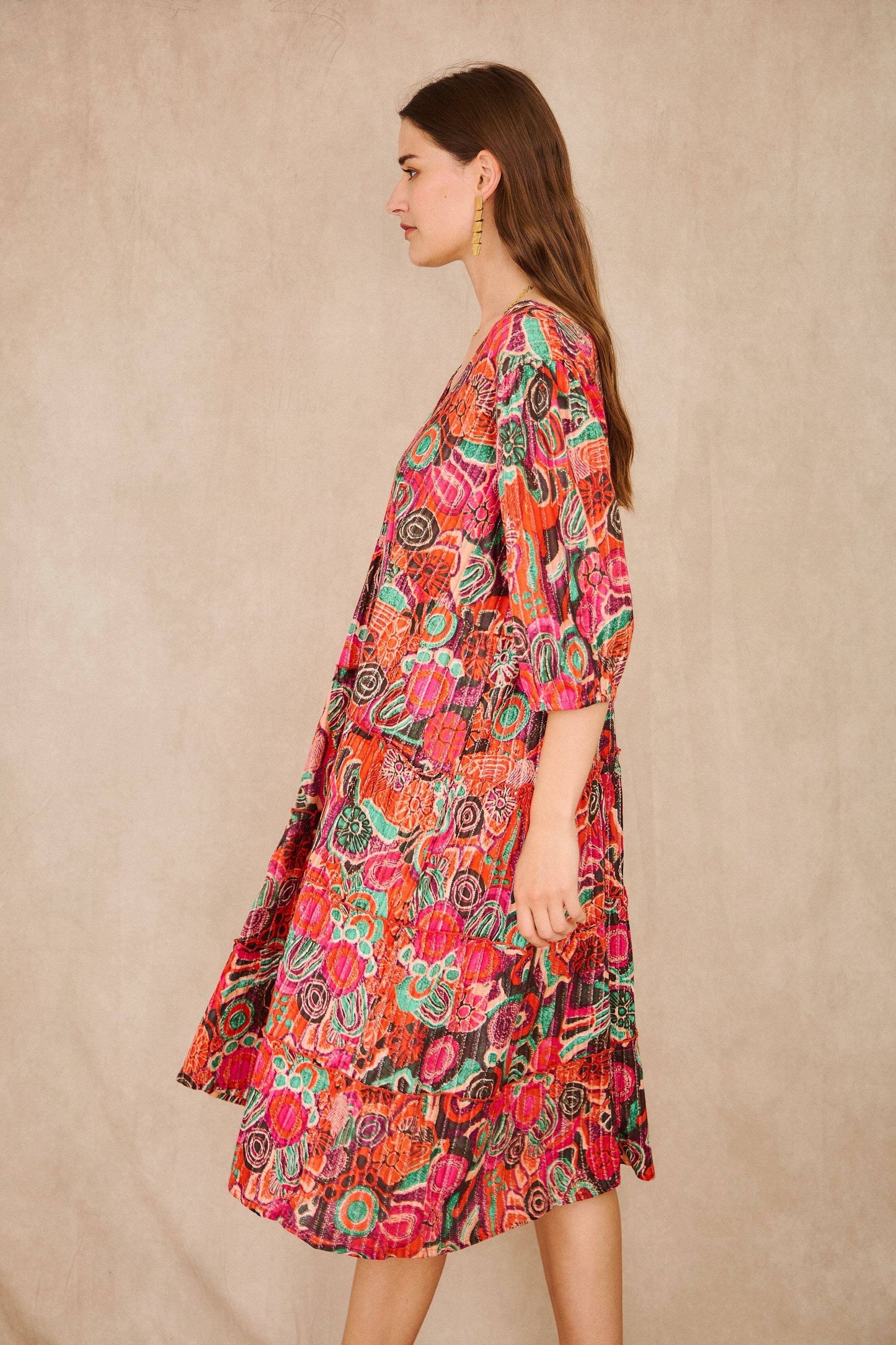 Patterned mid-length cotton dress