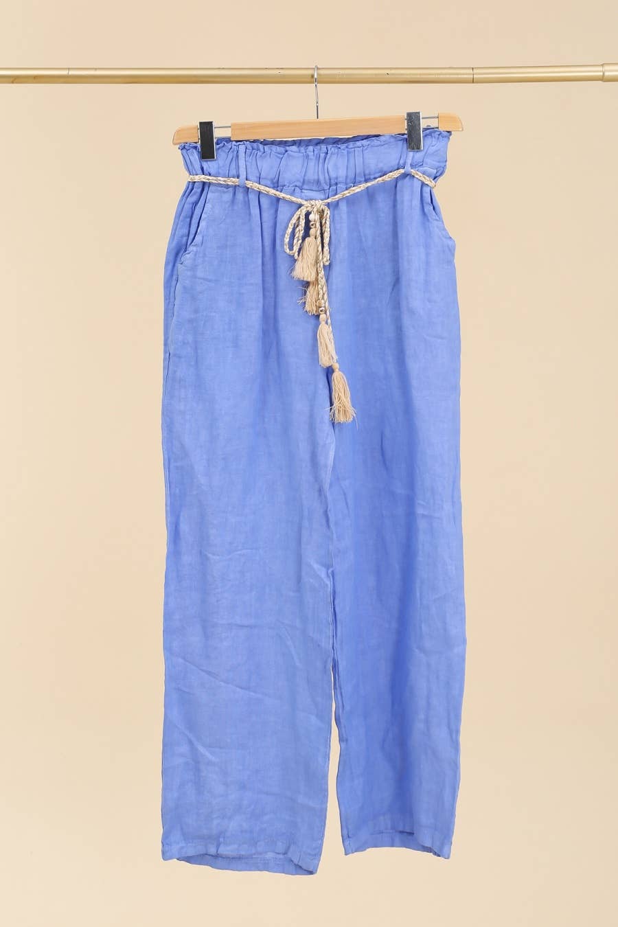 100% Linen Pants in Cornflower Blue- One Size