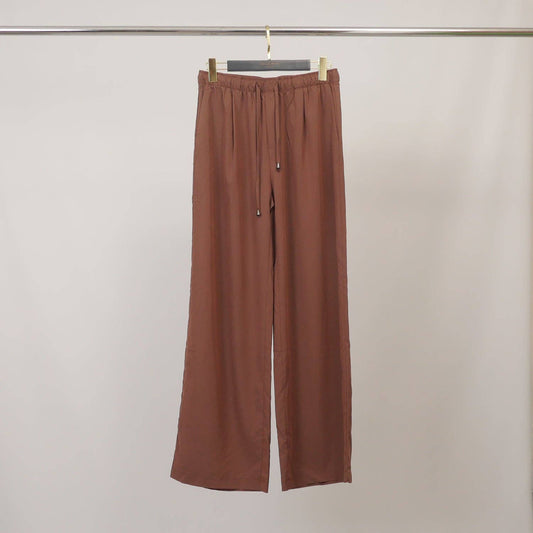 Wide flowing wide-leg pants with elastic waistband : Brown