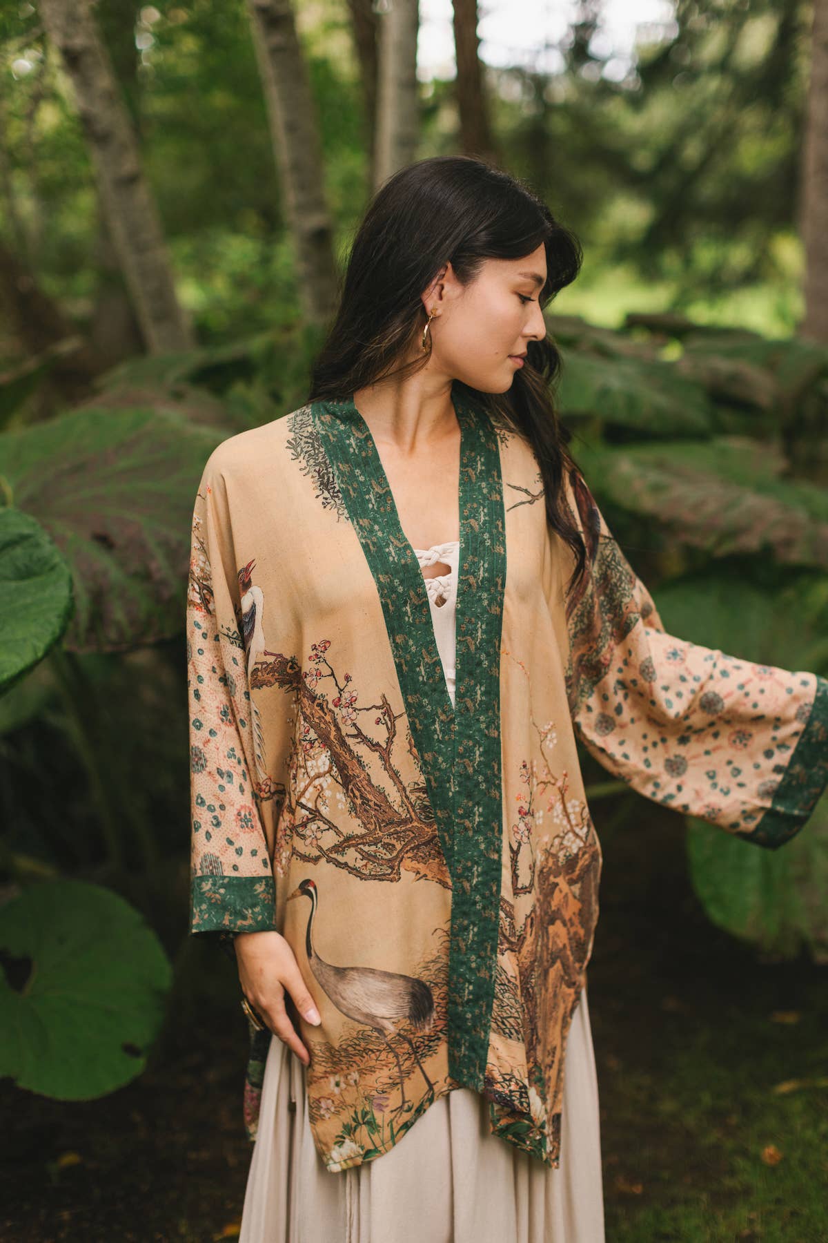 Fable Matinée Duster Kimono w/Blossoms, mid-length