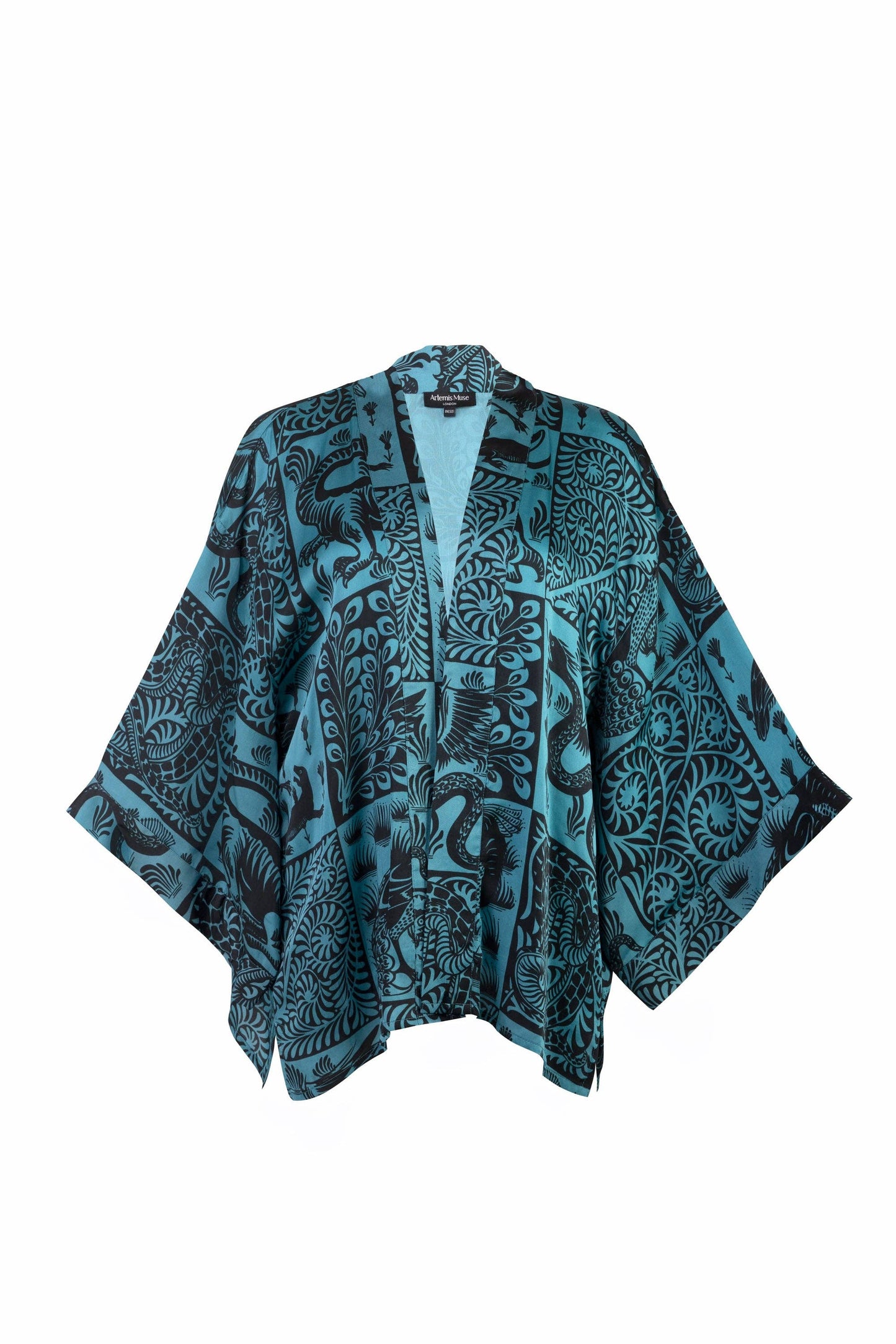 Birds & Beasts Teal & Black Short Kimono: One Size